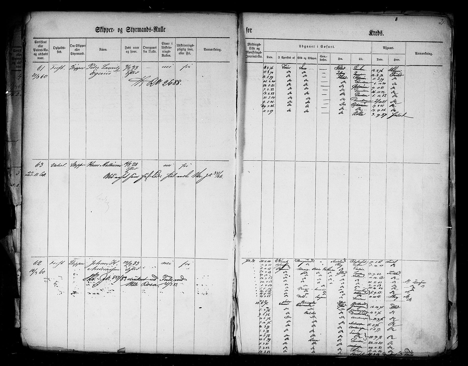 Fredrikstad mønstringskontor, AV/SAO-A-10569b/F/Fc/Fcd/L0001: Skipper og styrmannsrulle, 1860-1868, p. 23
