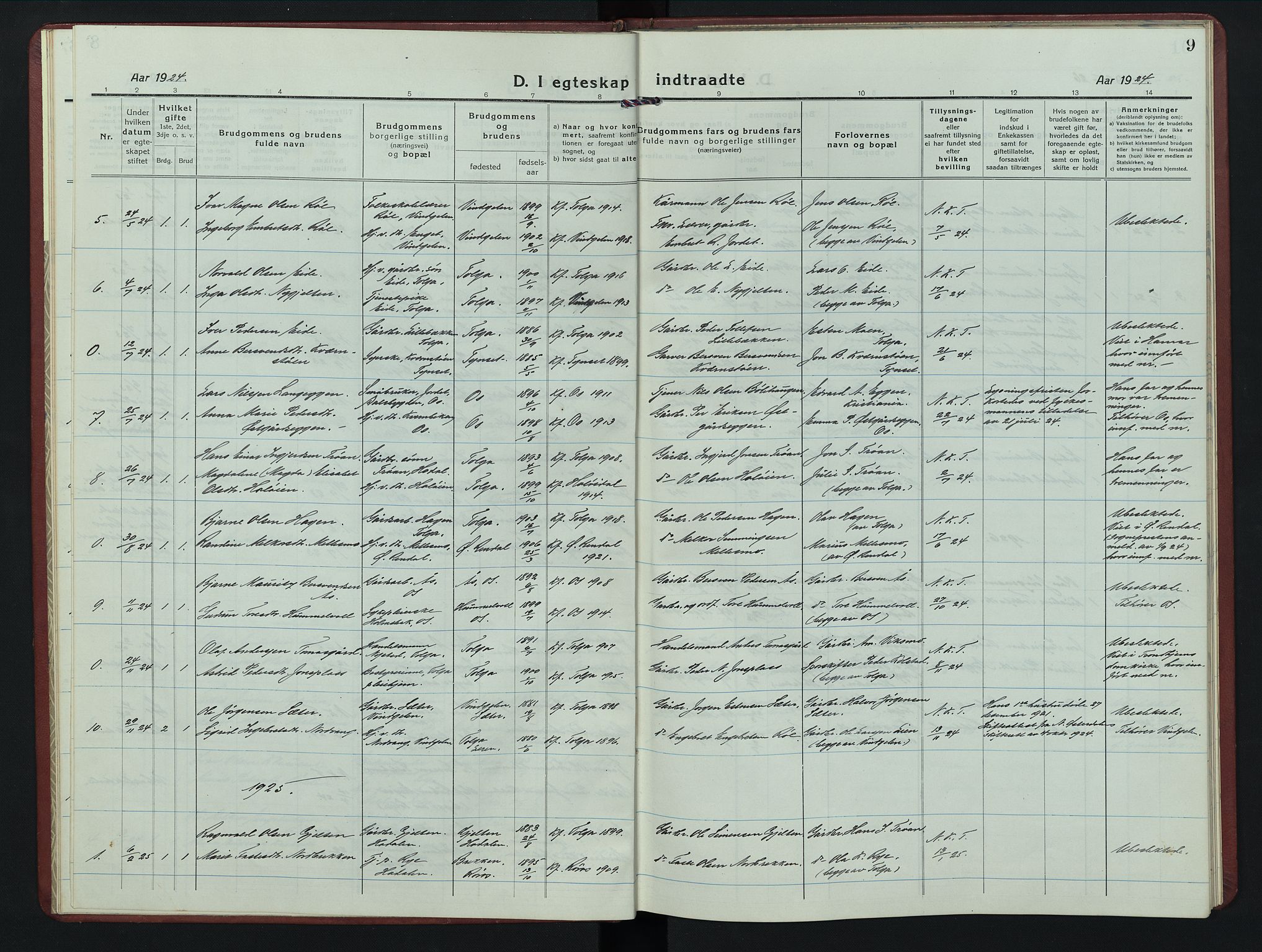 Tolga prestekontor, AV/SAH-PREST-062/L/L0017: Parish register (copy) no. 17, 1919-1950, p. 9