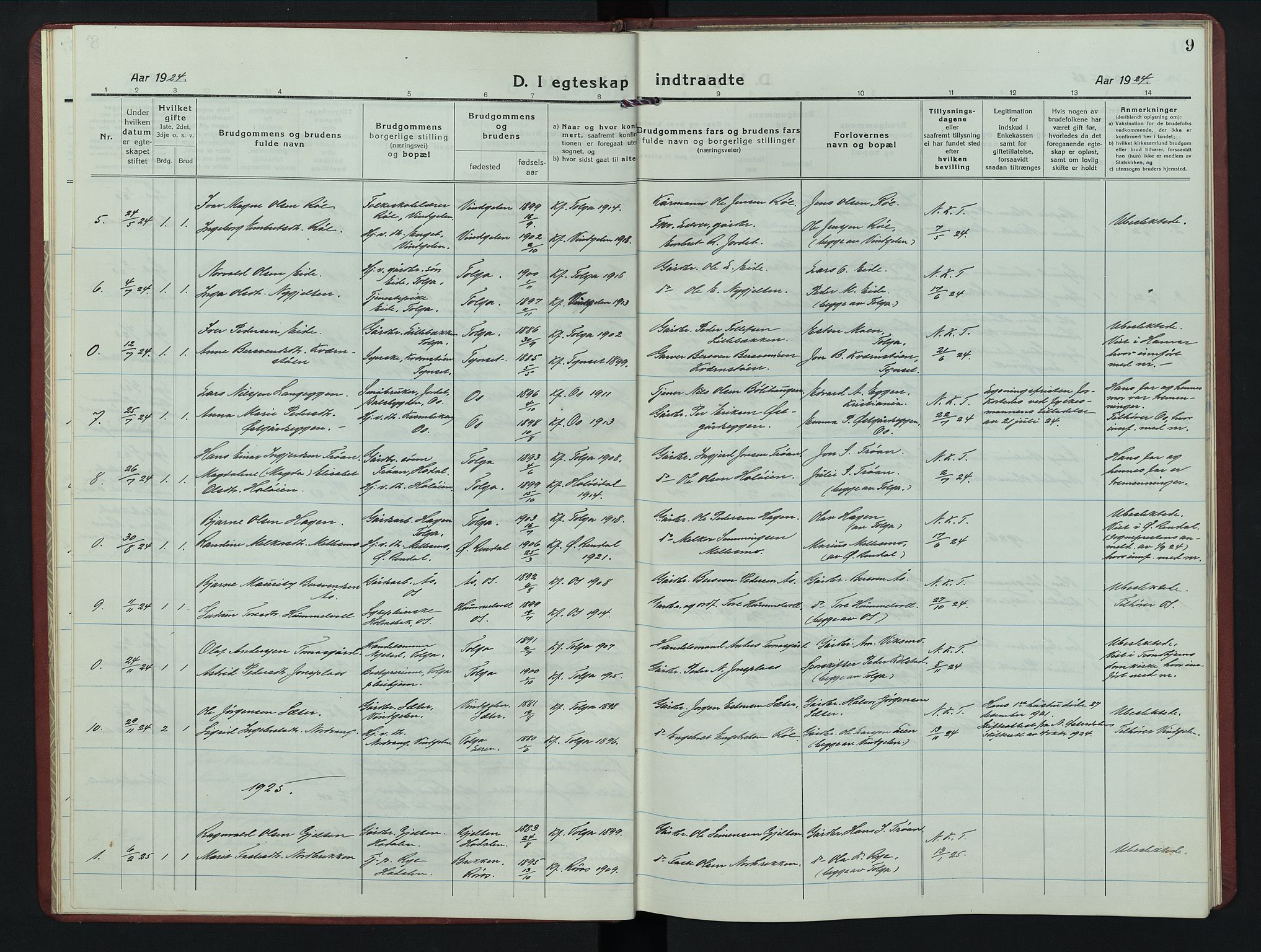 Tolga prestekontor, SAH/PREST-062/L/L0017: Parish register (copy) no. 17, 1919-1950, p. 9