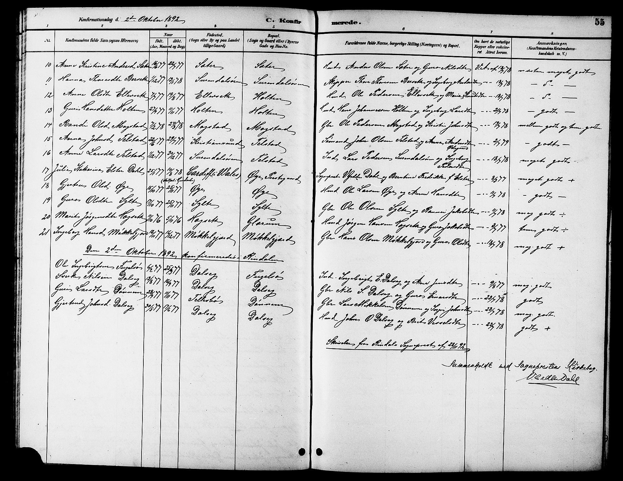 Ministerialprotokoller, klokkerbøker og fødselsregistre - Møre og Romsdal, AV/SAT-A-1454/596/L1058: Parish register (copy) no. 596C01, 1891-1907, p. 55