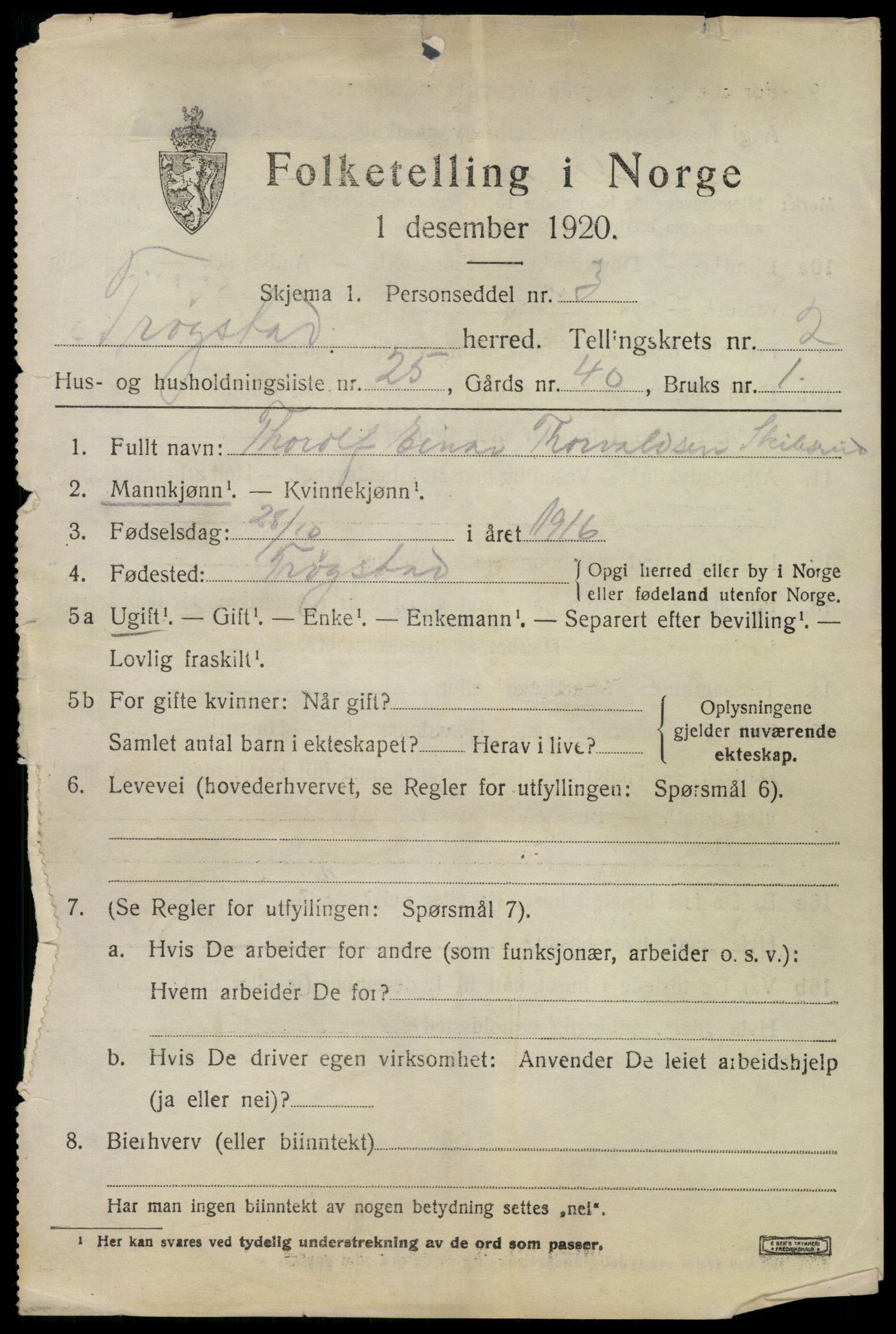 SAO, 1920 census for Trøgstad, 1920, p. 2372