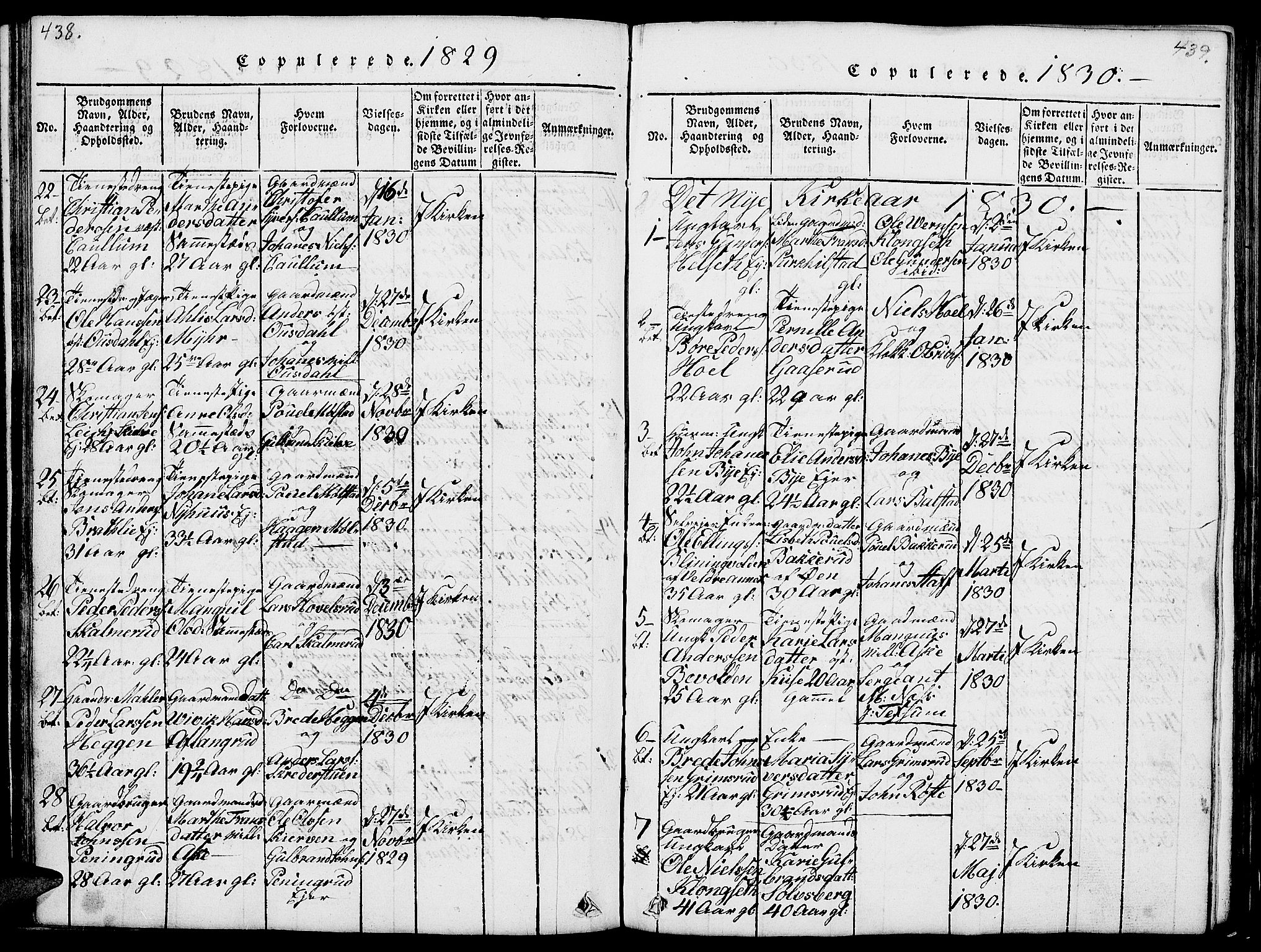 Nes prestekontor, Hedmark, SAH/PREST-020/L/La/L0003: Parish register (copy) no. 3, 1814-1831, p. 438-439