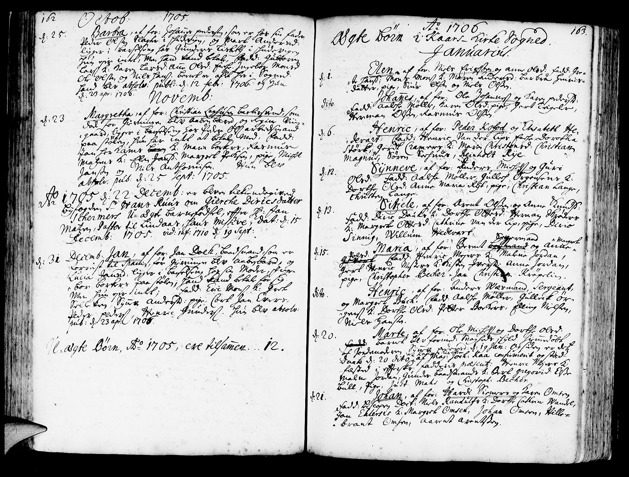 Korskirken sokneprestembete, AV/SAB-A-76101/H/Haa/L0003: Parish register (official) no. A 3, 1698-1719, p. 162-163