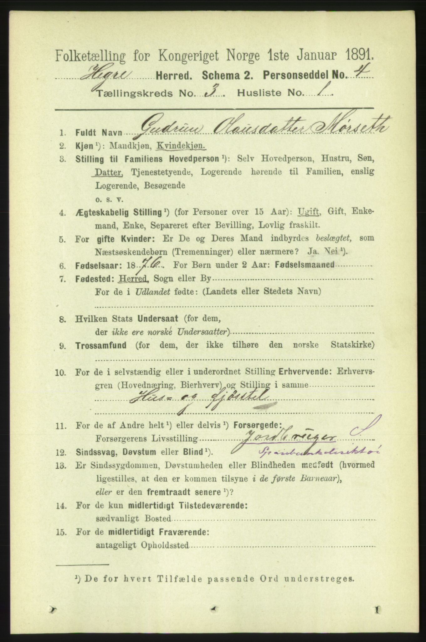 RA, 1891 census for 1712 Hegra, 1891, p. 1042