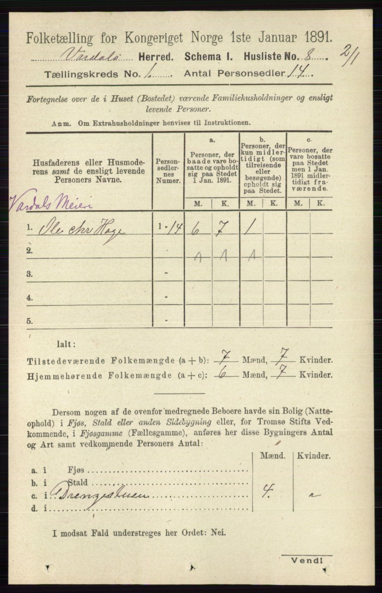 RA, 1891 census for 0527 Vardal, 1891, p. 32