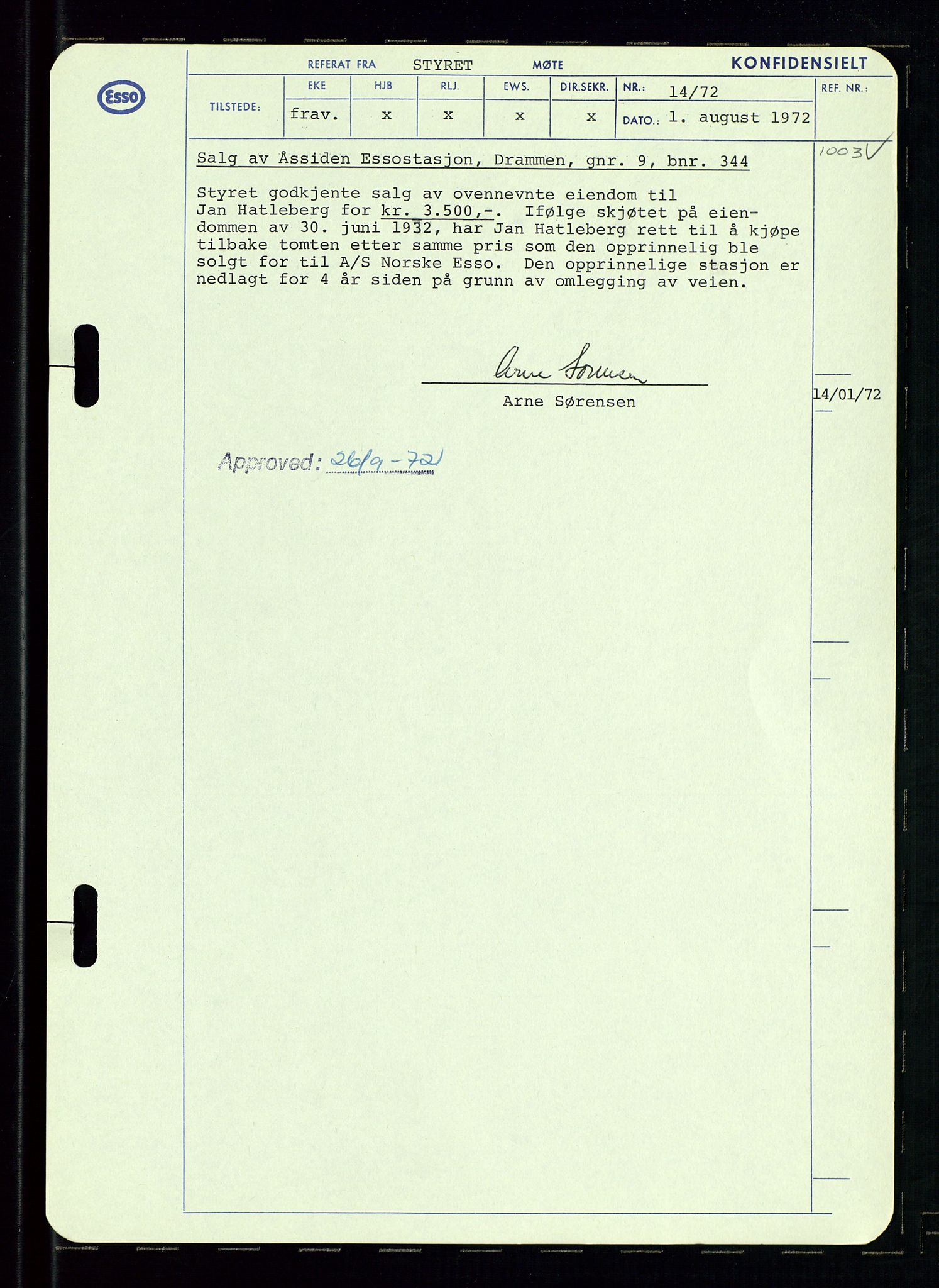 Pa 0982 - Esso Norge A/S, AV/SAST-A-100448/A/Aa/L0003/0002: Den administrerende direksjon Board minutes (styrereferater) og Bedriftforsamlingsprotokoll / Den administrerende direksjon Board minutes (styrereferater), 1970-1974, p. 107