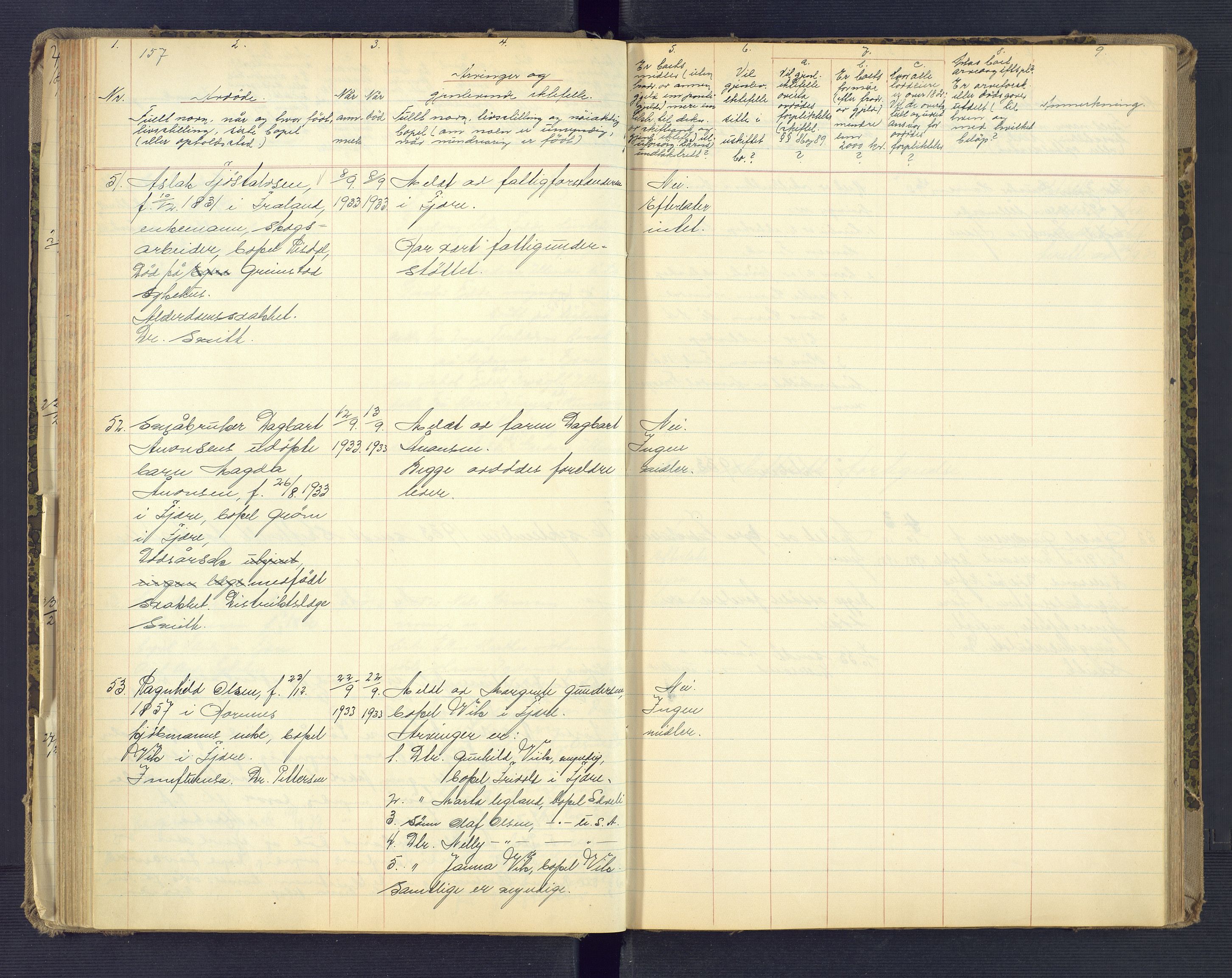 Landvik og Fjære lensmannskontor, AV/SAK-1241-0027/F/Fe/L0003: Anmeldte dødsfall nr 32, 1926-1935, p. 157