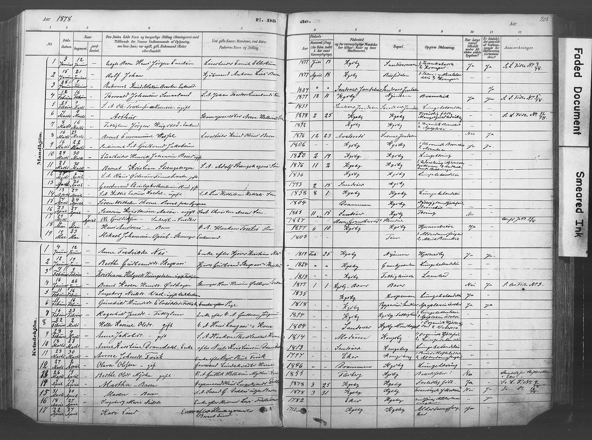Kongsberg kirkebøker, SAKO/A-22/F/Fb/L0001: Parish register (official) no. II 1, 1878-1886, p. 208