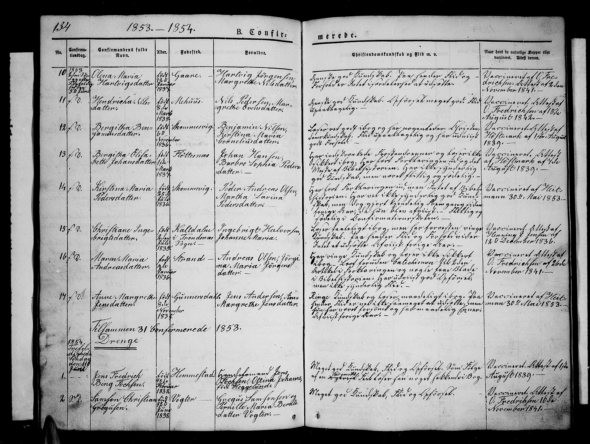 Kvæfjord sokneprestkontor, SATØ/S-1323/G/Ga/Gab/L0002klokker: Parish register (copy) no. 2, 1841-1855, p. 134