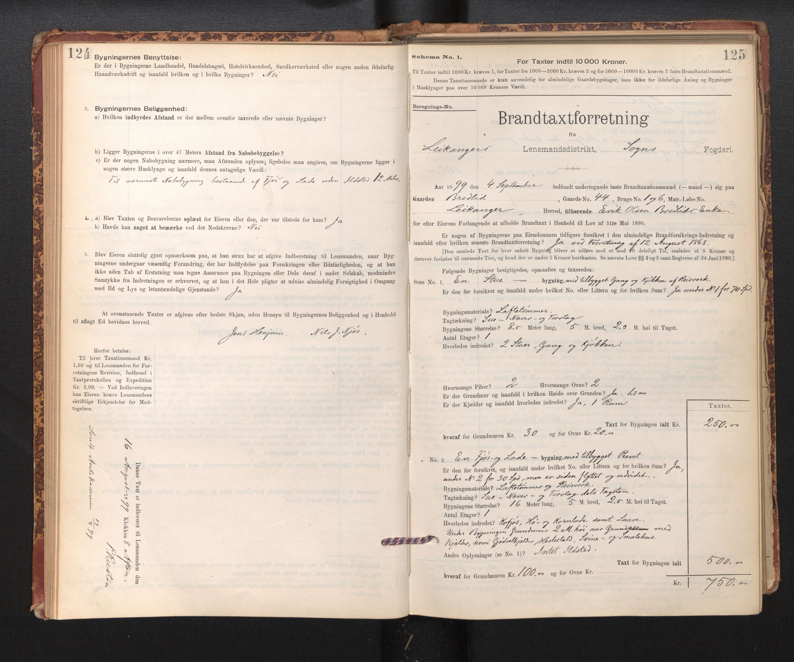 Lensmannen i Leikanger, AV/SAB-A-29201/0012/L0004: Branntakstprotokoll, skjematakst, 1894-1903, p. 124-125