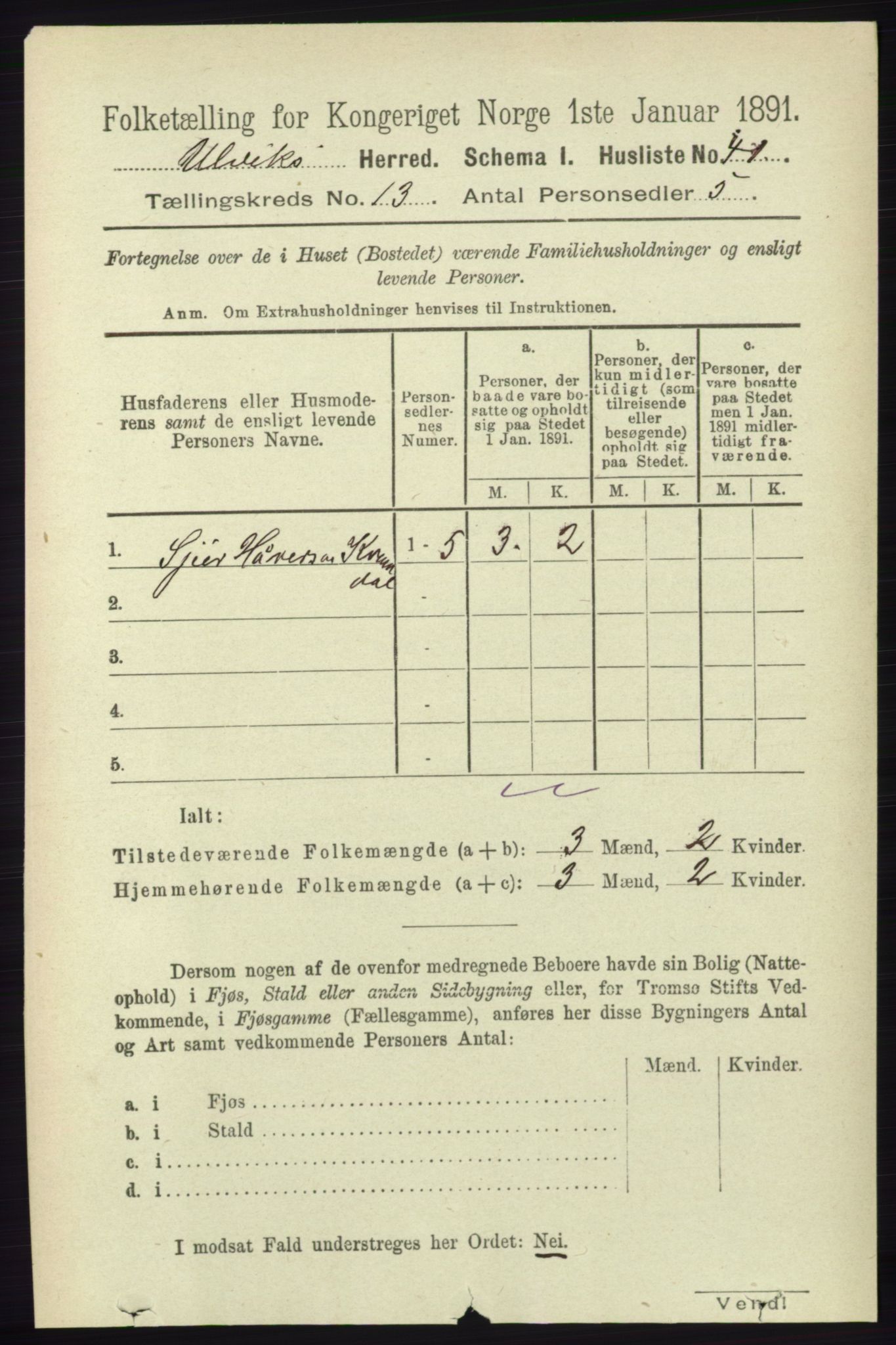 RA, 1891 census for 1233 Ulvik, 1891, p. 3868
