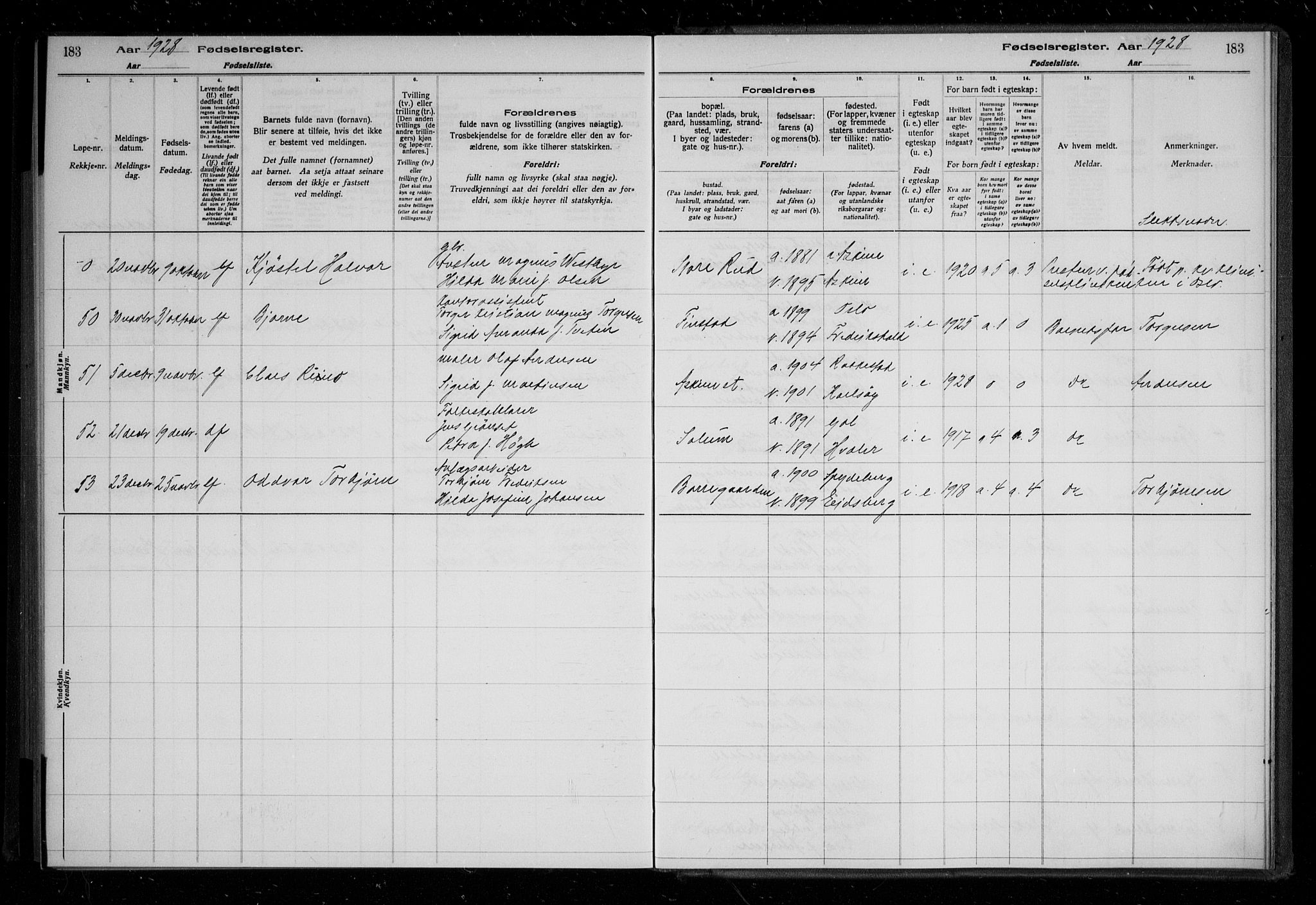 Askim prestekontor Kirkebøker, AV/SAO-A-10900/J/Ja/L0001: Birth register no. 1, 1916-1929, p. 183