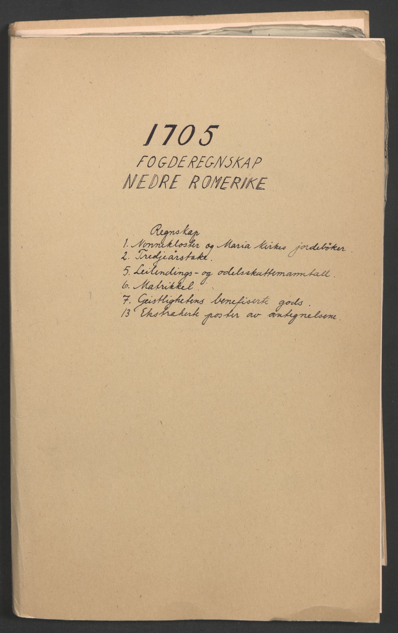Rentekammeret inntil 1814, Reviderte regnskaper, Fogderegnskap, RA/EA-4092/R11/L0589: Fogderegnskap Nedre Romerike, 1705, p. 2