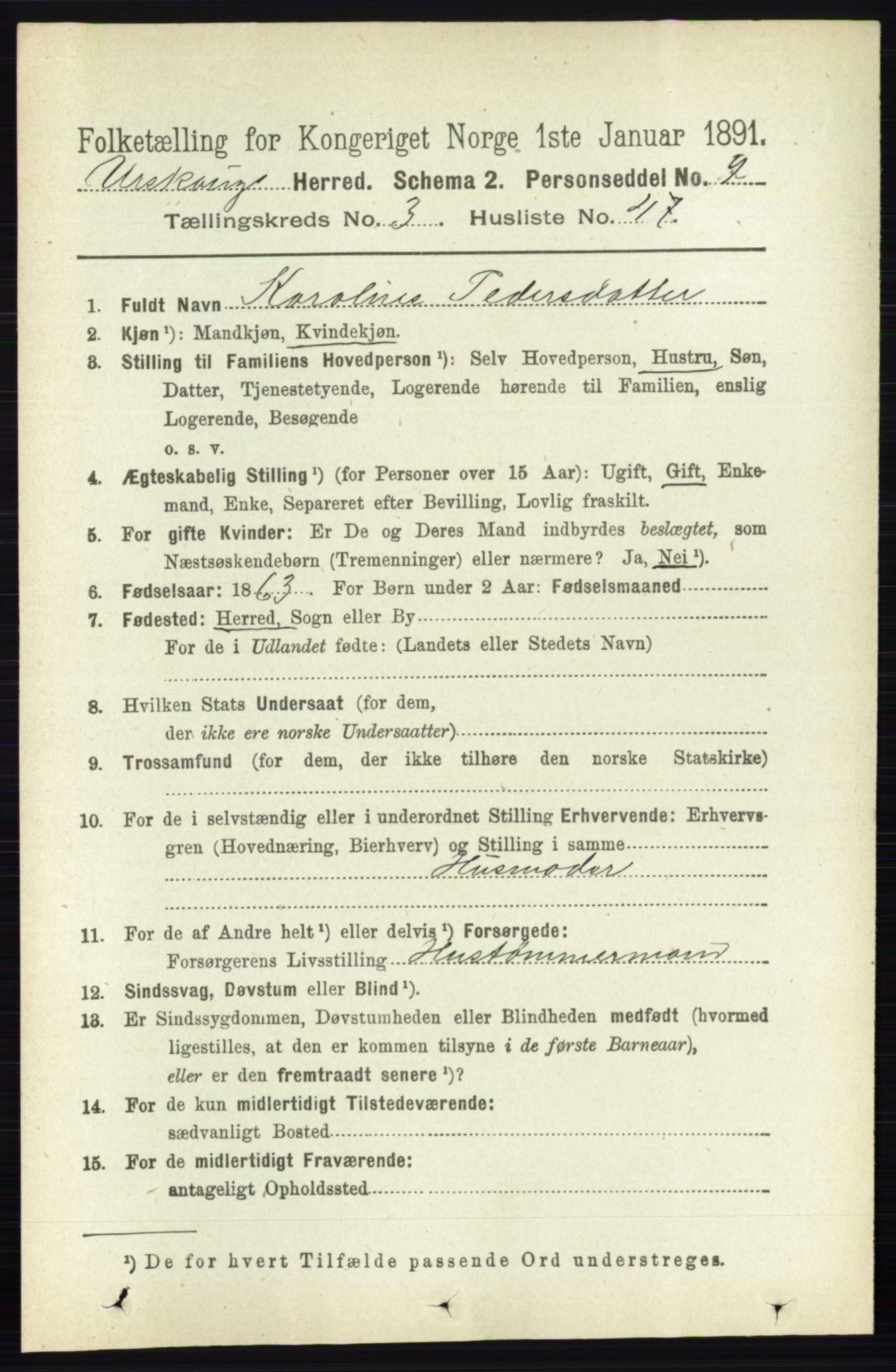 RA, 1891 census for 0224 Aurskog, 1891, p. 799