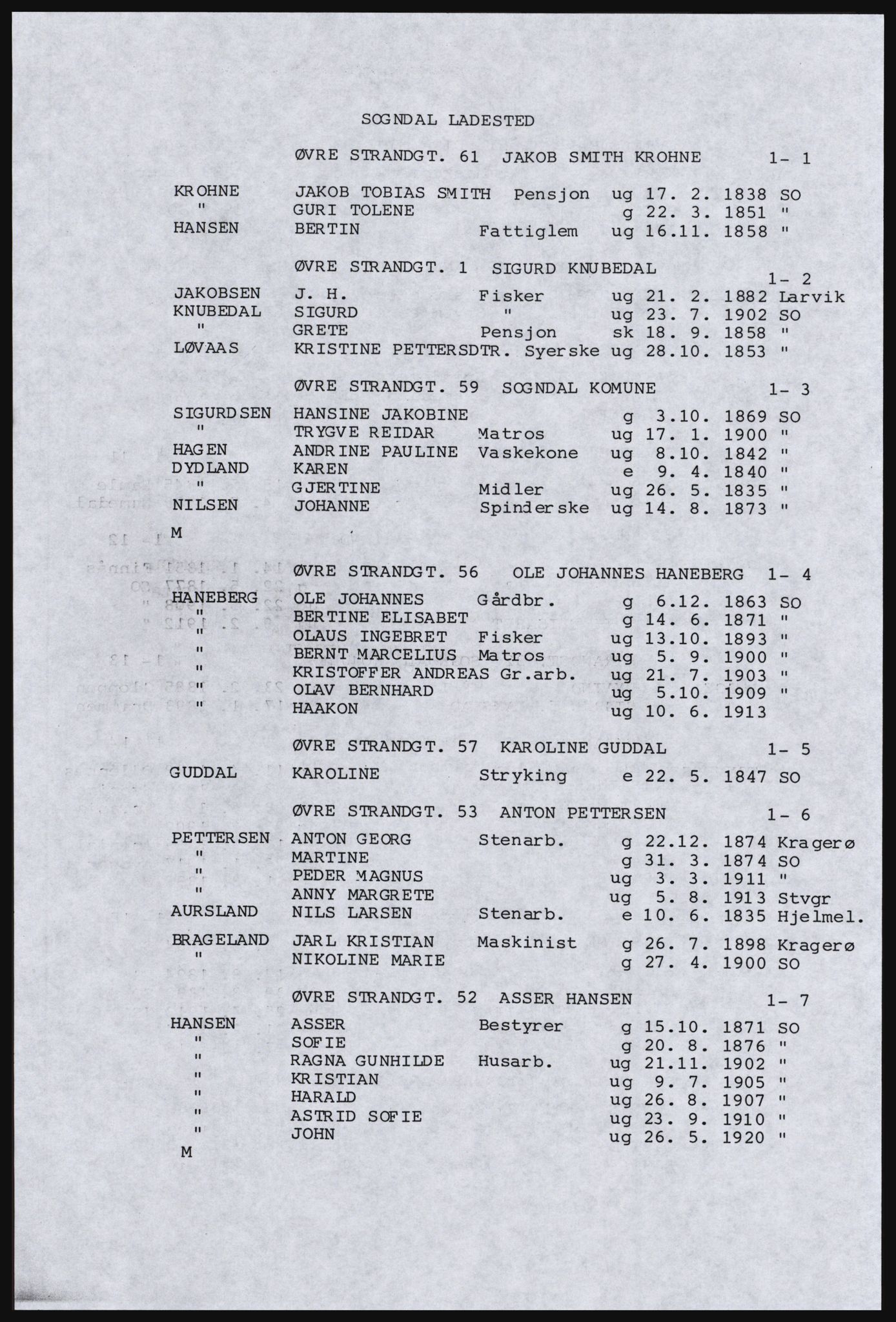 SAST, Copy of 1920 census for Dalane, 1920, p. 623