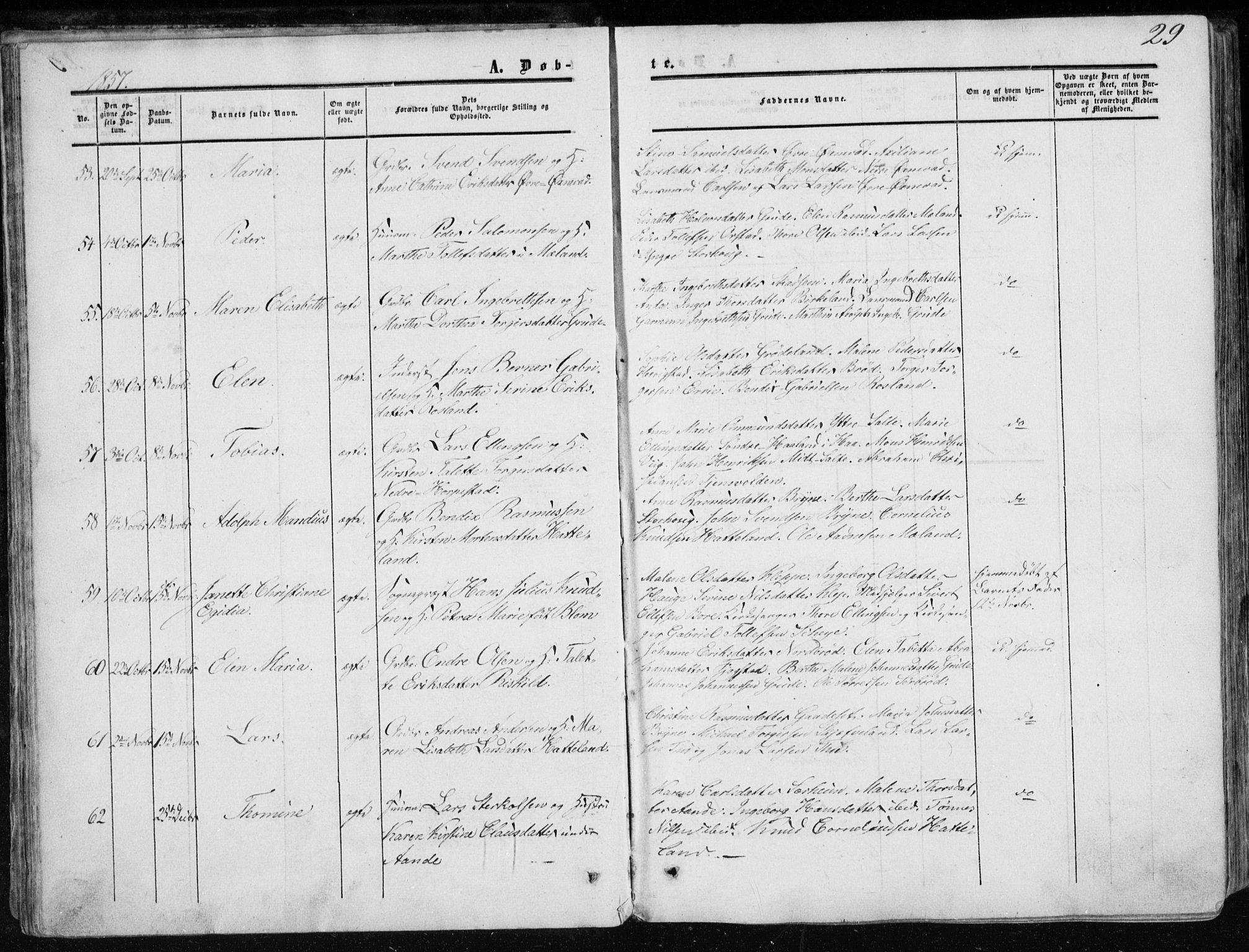 Klepp sokneprestkontor, AV/SAST-A-101803/001/3/30BA/L0005: Parish register (official) no. A 5, 1853-1870, p. 29