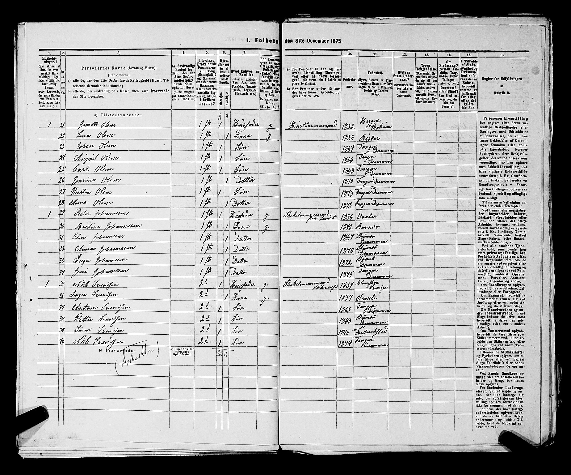 SAKO, 1875 census for 0602 Drammen, 1875, p. 3639