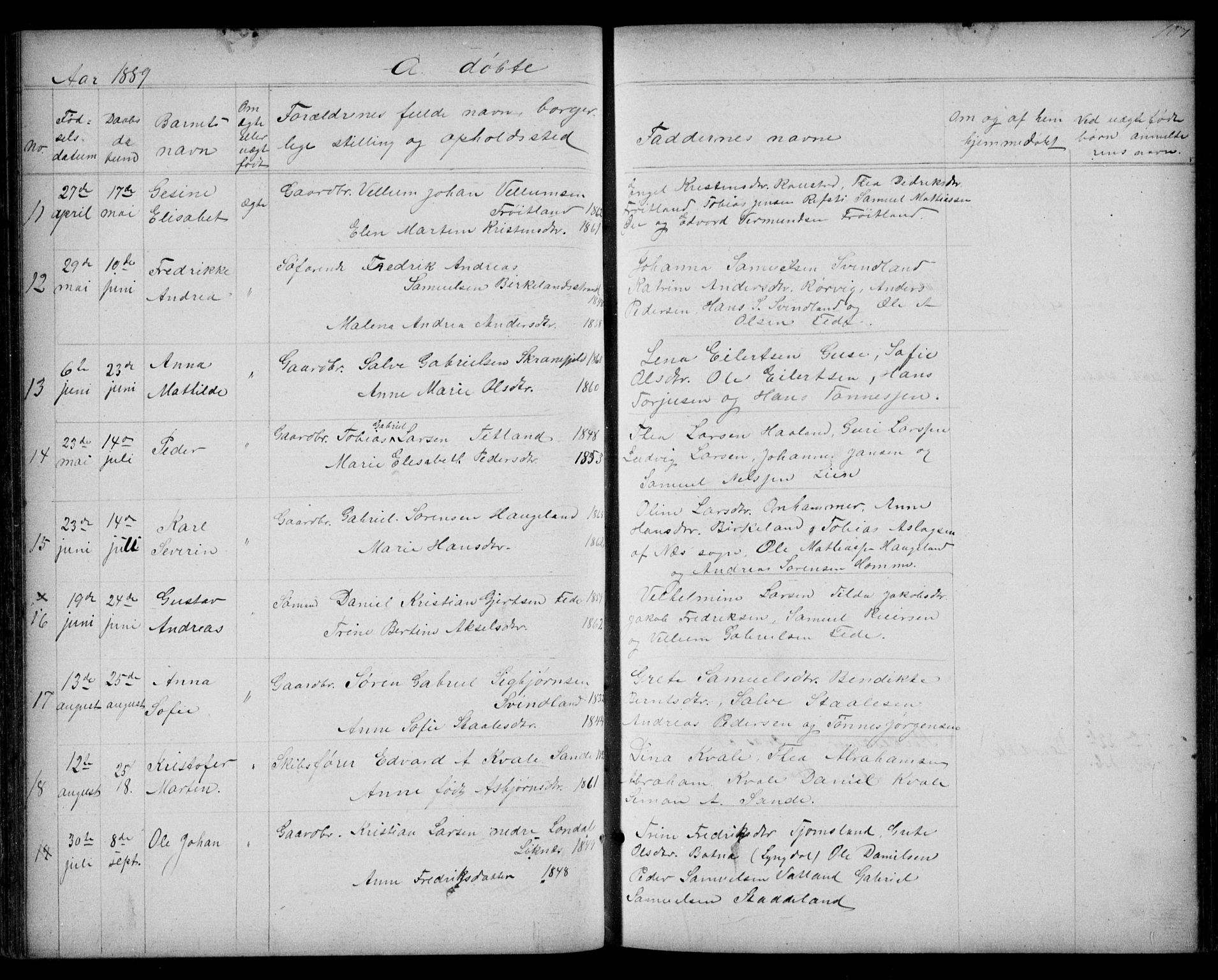 Kvinesdal sokneprestkontor, SAK/1111-0026/F/Fb/Fba/L0003: Parish register (copy) no. B 3, 1858-1893, p. 107