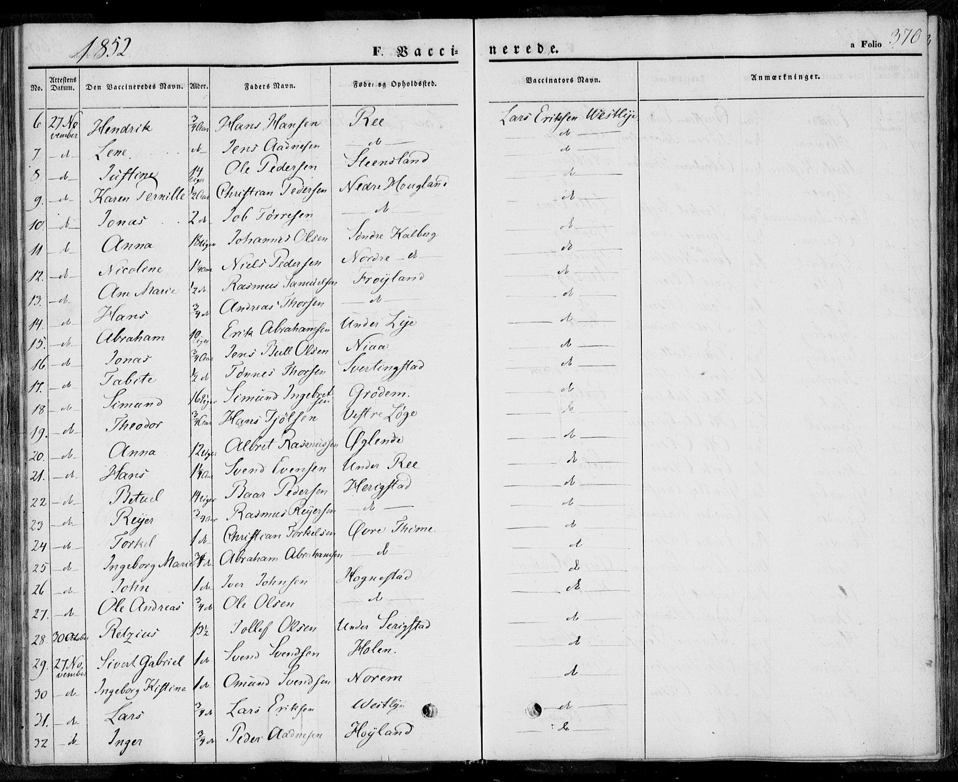 Lye sokneprestkontor, AV/SAST-A-101794/001/30BA/L0006: Parish register (official) no. A 5.2, 1842-1855, p. 370