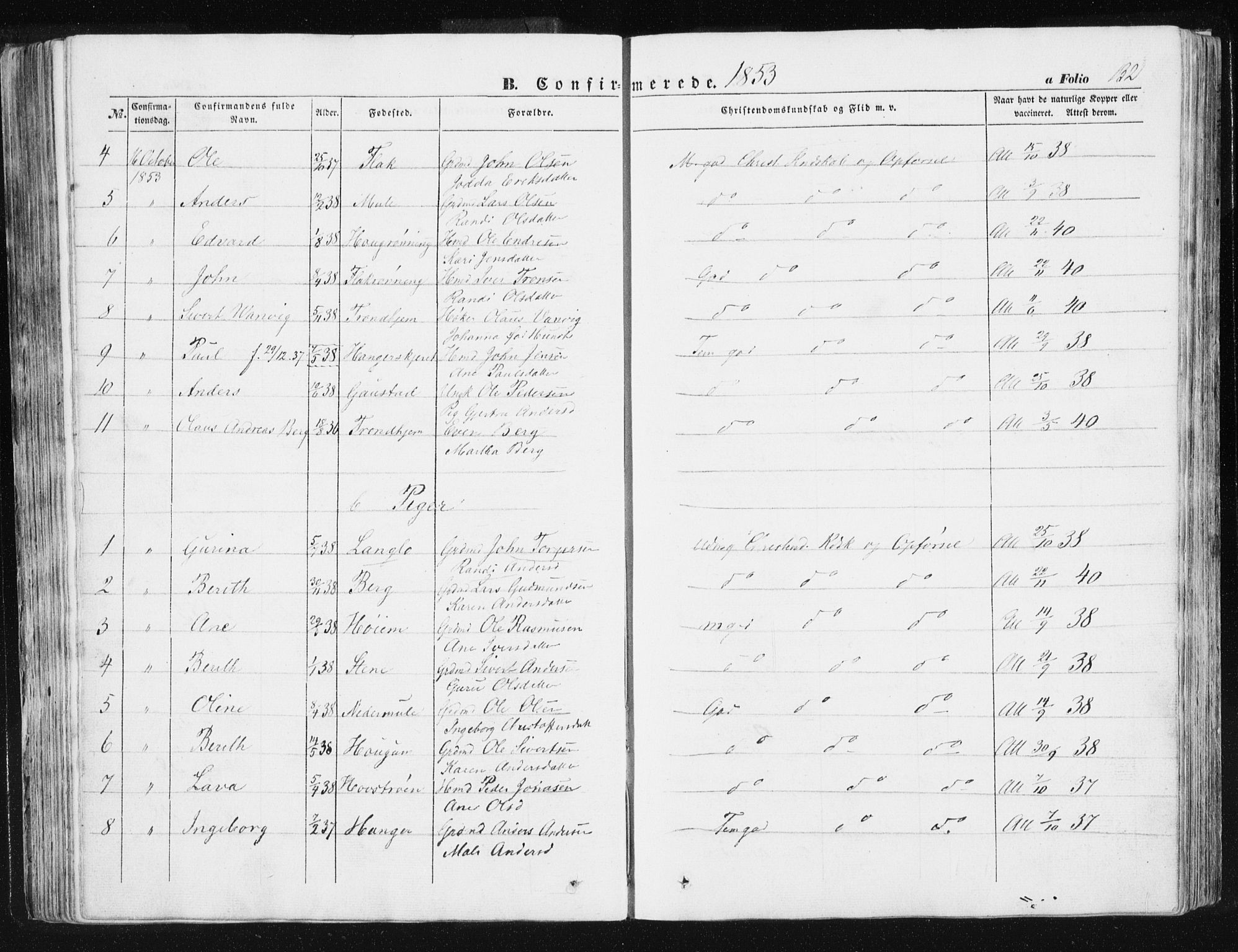 Ministerialprotokoller, klokkerbøker og fødselsregistre - Sør-Trøndelag, AV/SAT-A-1456/612/L0376: Parish register (official) no. 612A08, 1846-1859, p. 132