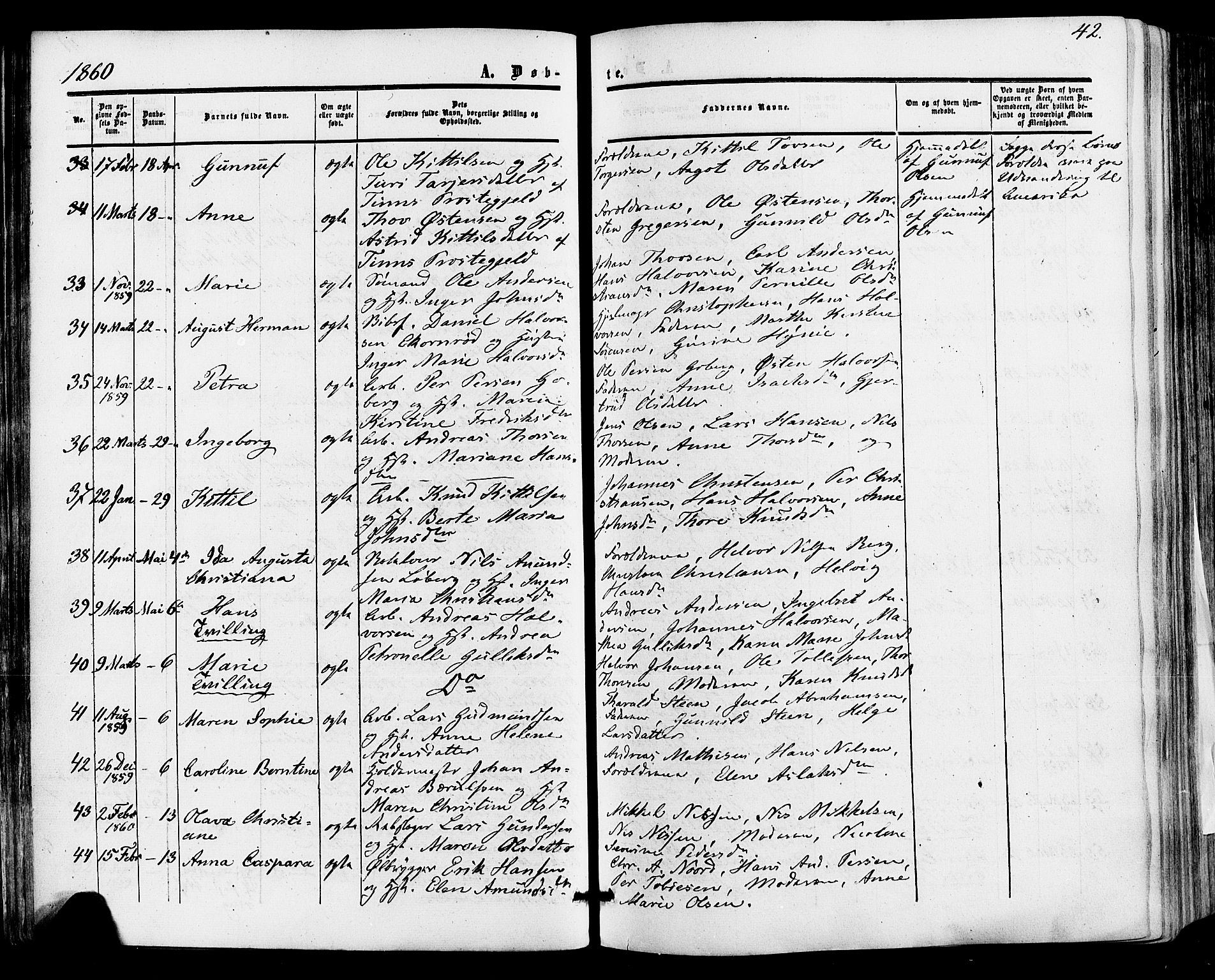 Skien kirkebøker, AV/SAKO-A-302/F/Fa/L0007: Parish register (official) no. 7, 1856-1865, p. 42