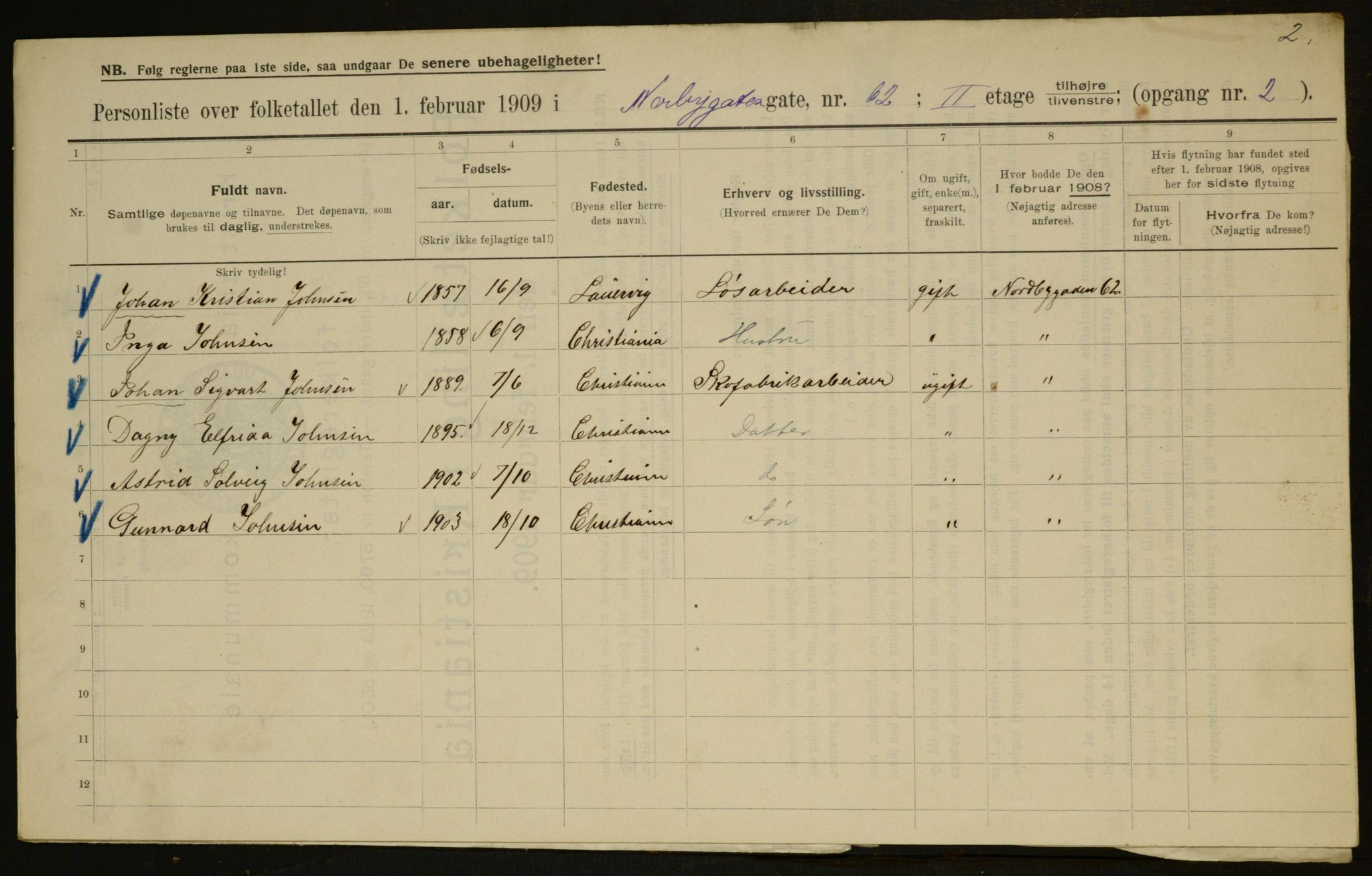 OBA, Municipal Census 1909 for Kristiania, 1909, p. 65319