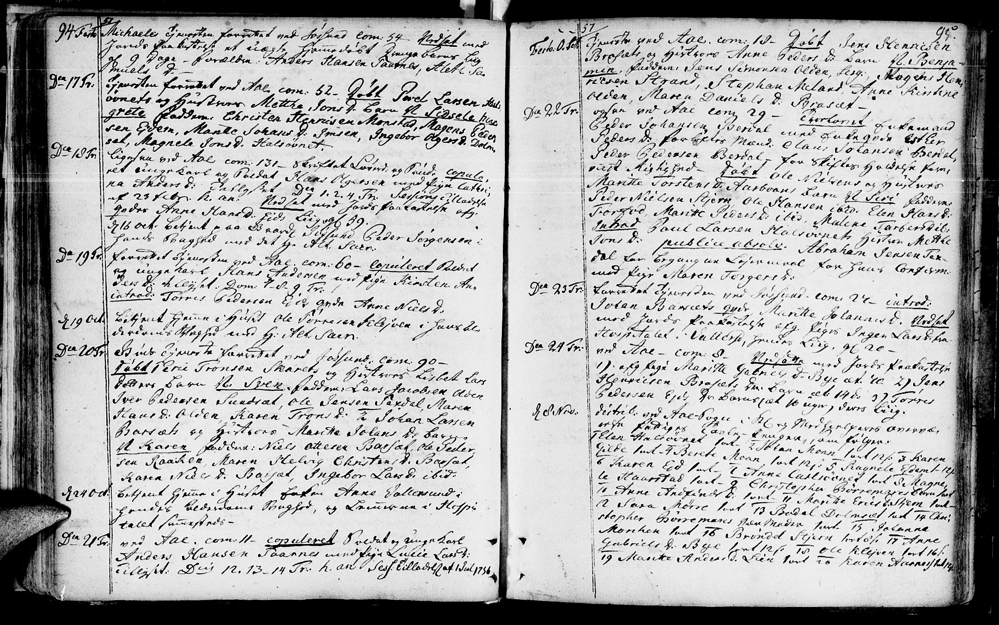 Ministerialprotokoller, klokkerbøker og fødselsregistre - Sør-Trøndelag, SAT/A-1456/655/L0672: Parish register (official) no. 655A01, 1750-1779, p. 94-95