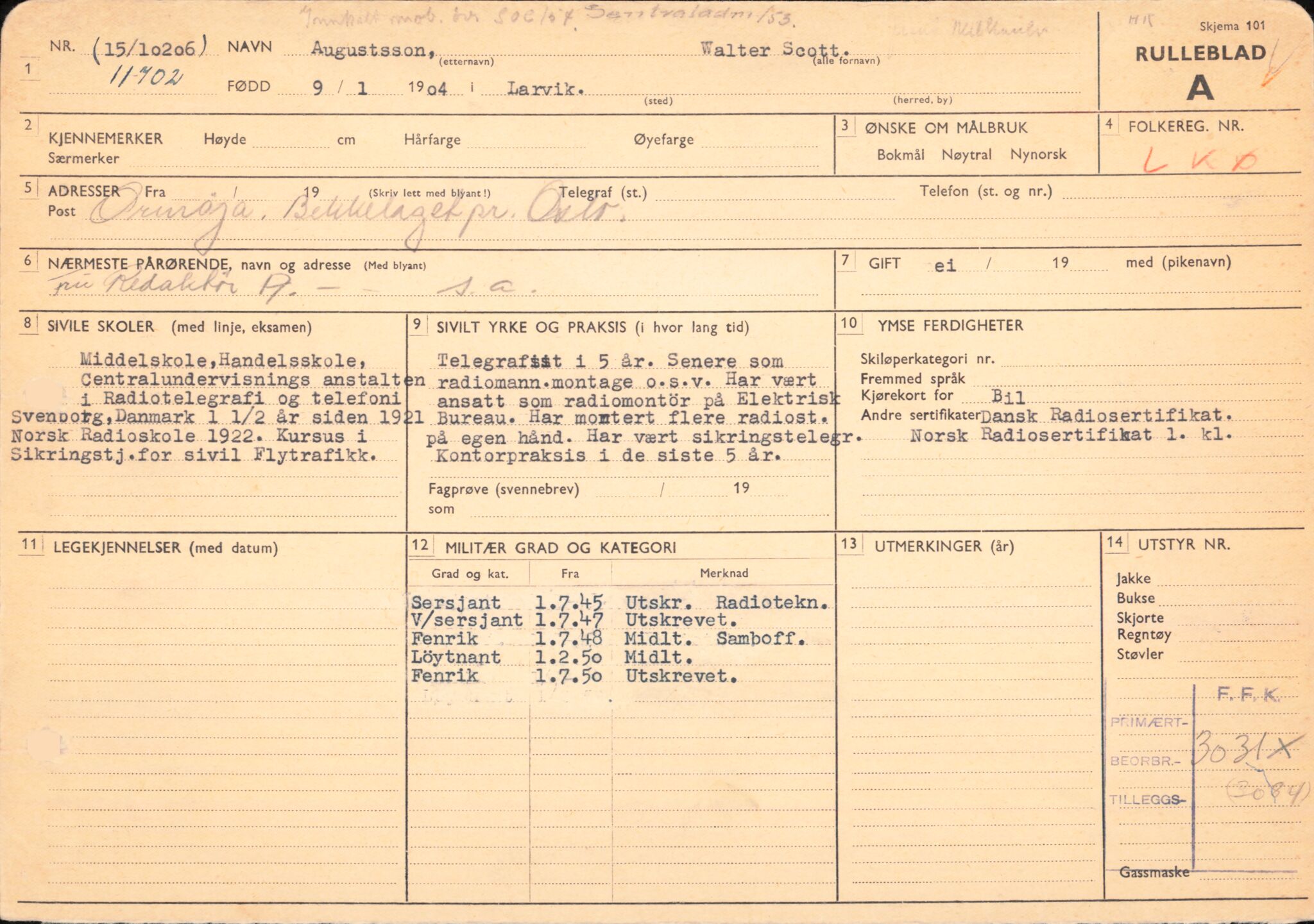 Forsvaret, Forsvarets overkommando/Luftforsvarsstaben, AV/RA-RAFA-4079/P/Pa/L0011: Personellpapirer, 1904, p. 21