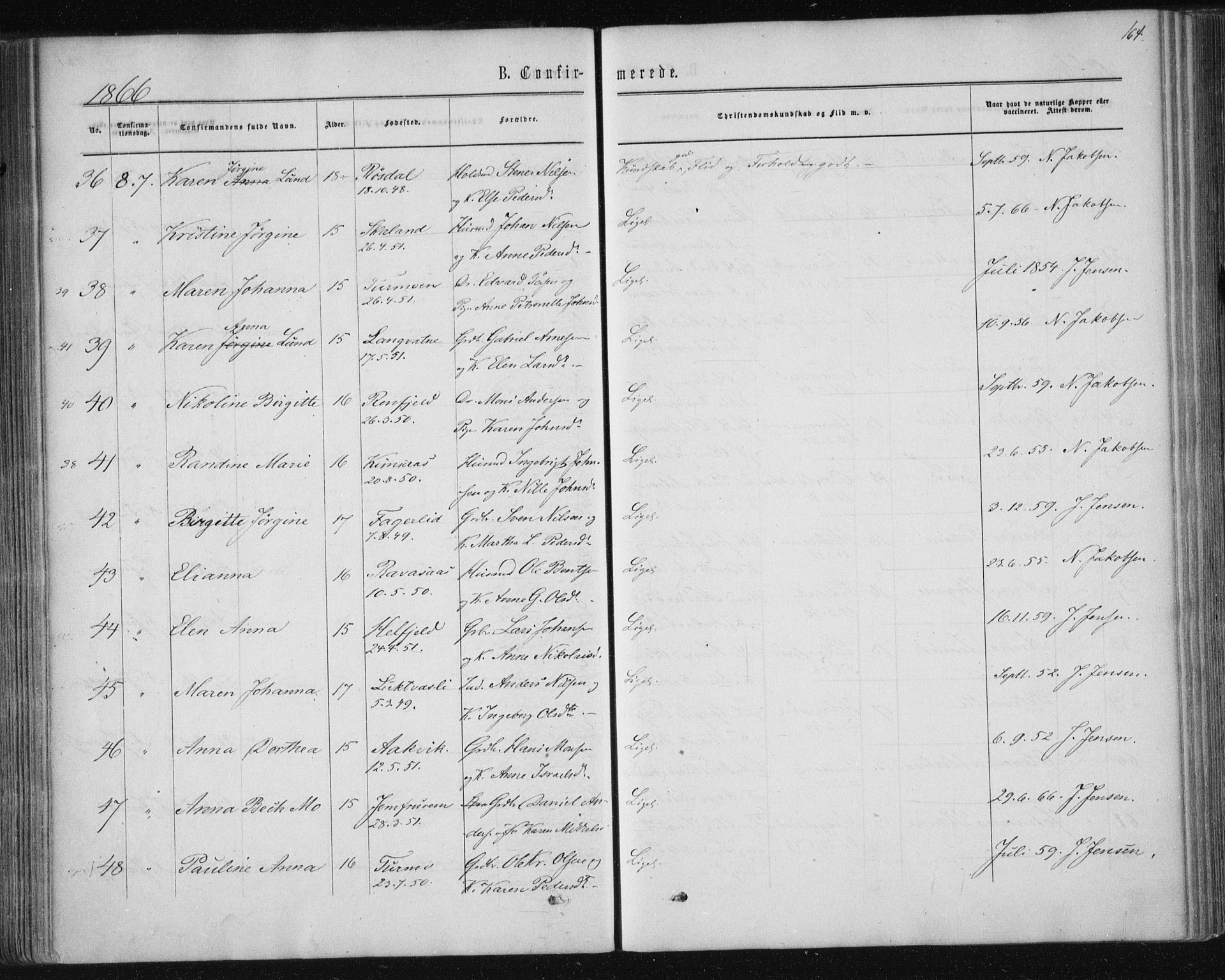 Ministerialprotokoller, klokkerbøker og fødselsregistre - Nordland, AV/SAT-A-1459/820/L0294: Parish register (official) no. 820A15, 1866-1879, p. 164