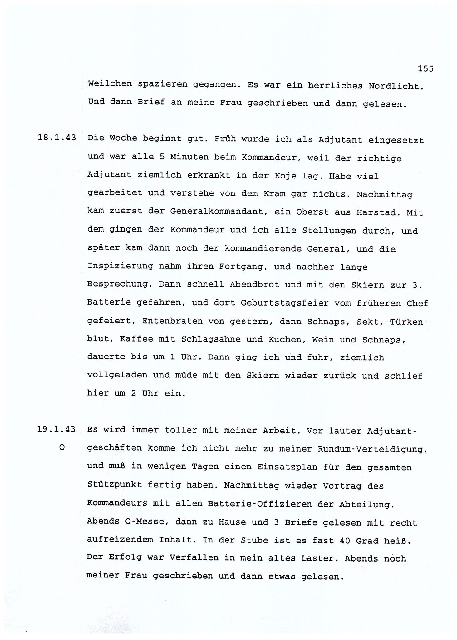 Dagbokopptegnelser av en tysk marineoffiser stasjonert i Norge , FMFB/A-1160/F/L0001: Dagbokopptegnelser av en tysk marineoffiser stasjonert i Norge, 1941-1944, p. 155