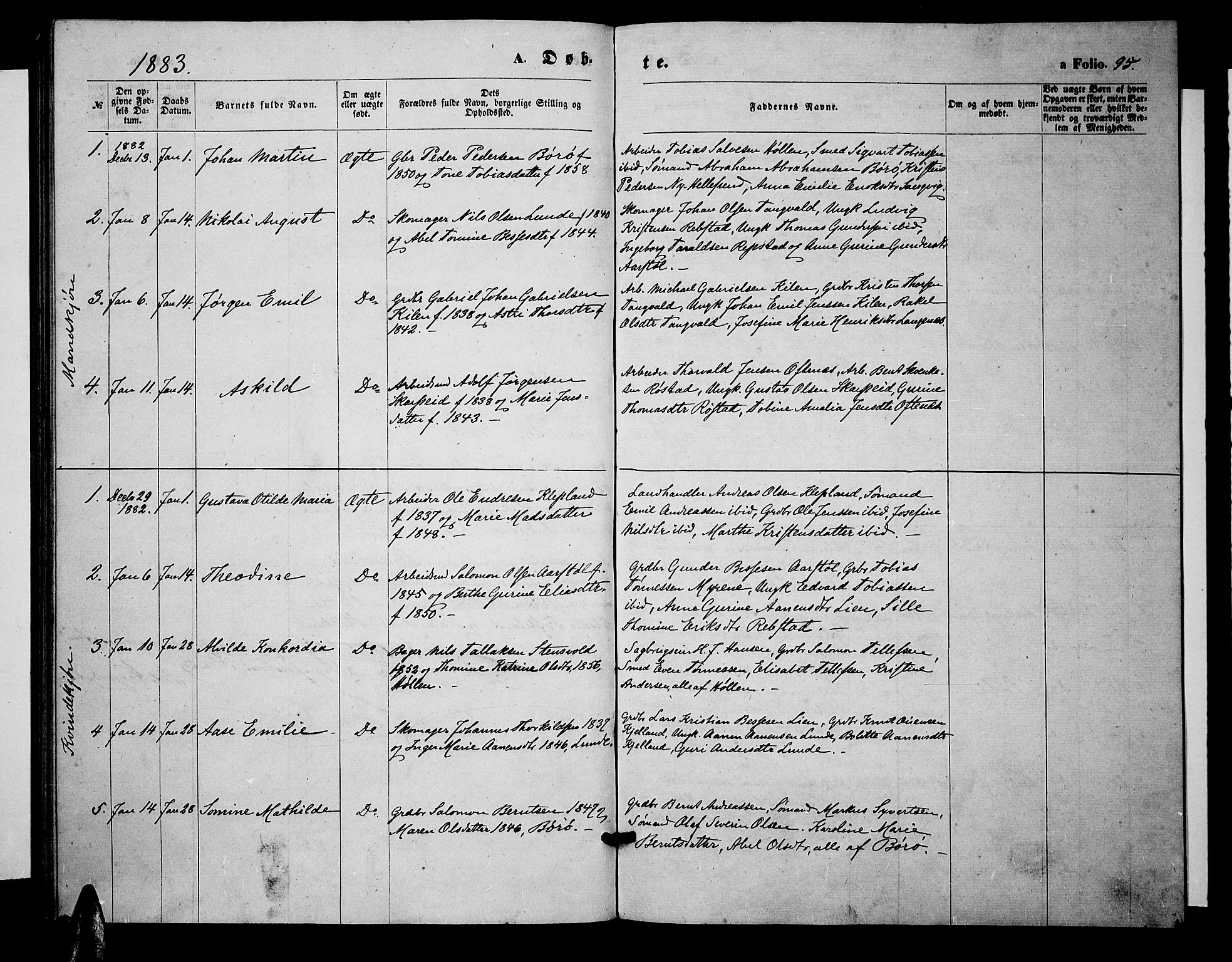 Søgne sokneprestkontor, SAK/1111-0037/F/Fb/Fbb/L0004: Parish register (copy) no. B 4, 1864-1883, p. 95
