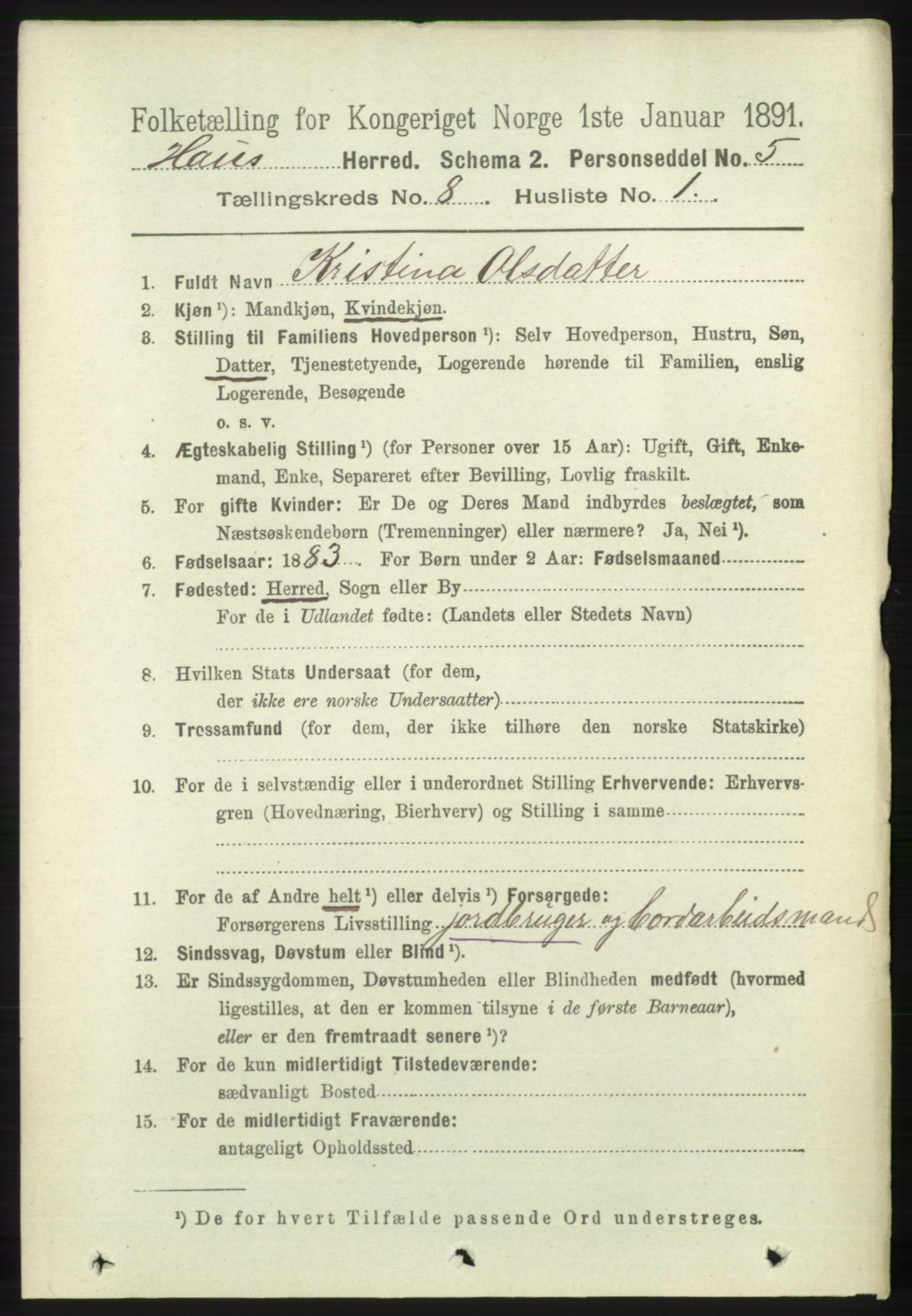 RA, 1891 census for 1250 Haus, 1891, p. 3158