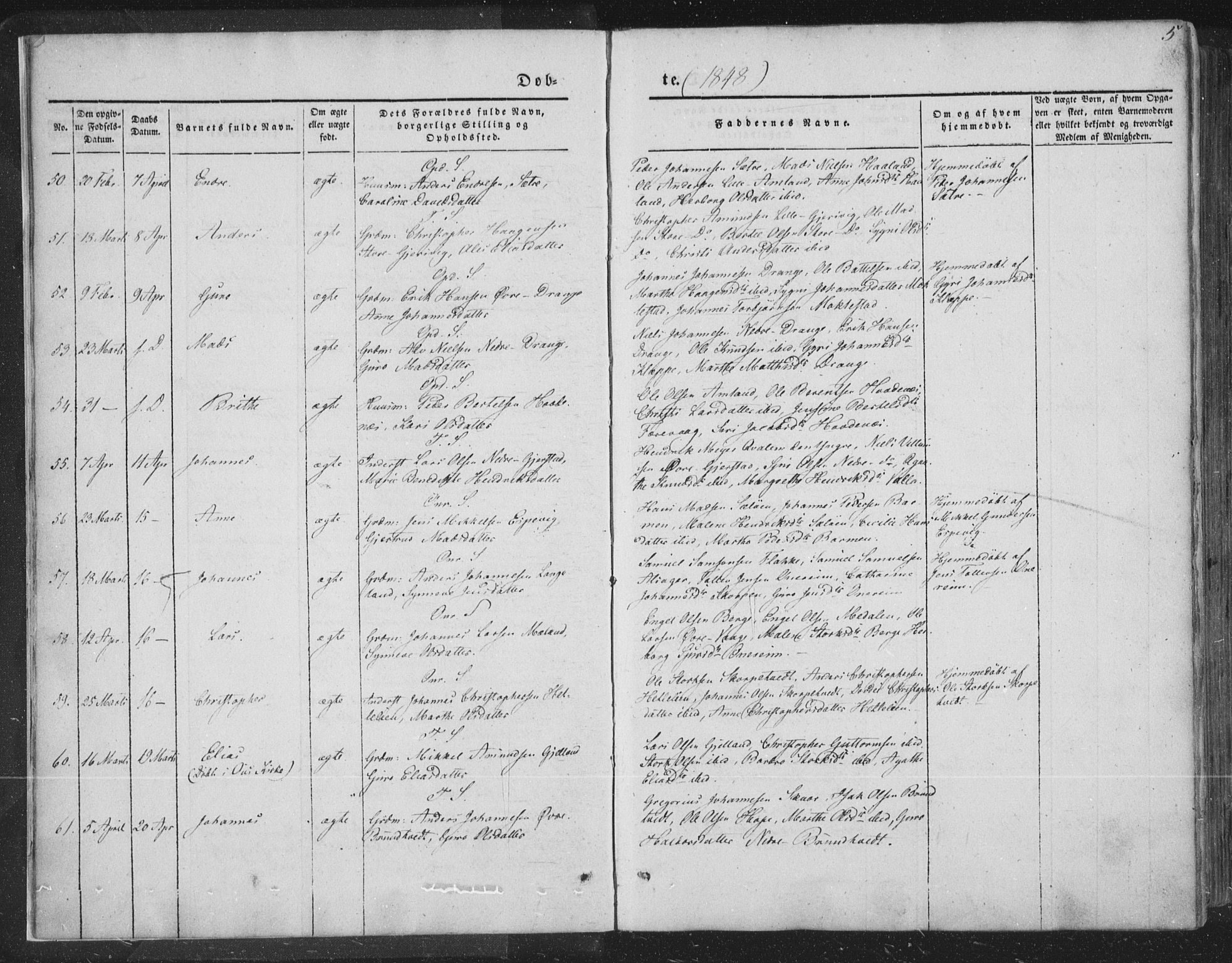 Tysnes sokneprestembete, SAB/A-78601/H/Haa: Parish register (official) no. A 10, 1848-1859, p. 5