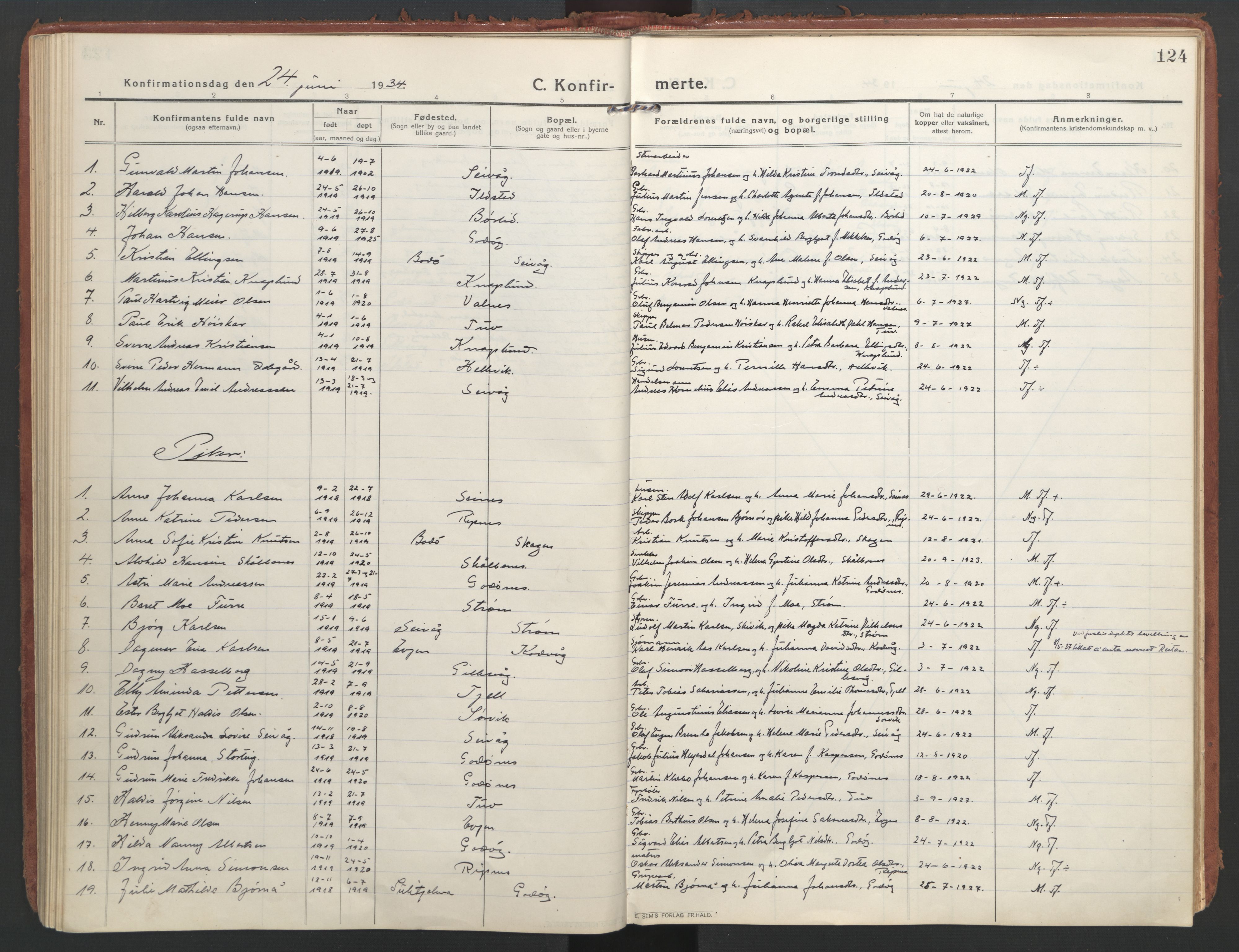 Ministerialprotokoller, klokkerbøker og fødselsregistre - Nordland, SAT/A-1459/804/L0086: Parish register (official) no. 804A07, 1916-1935, p. 124