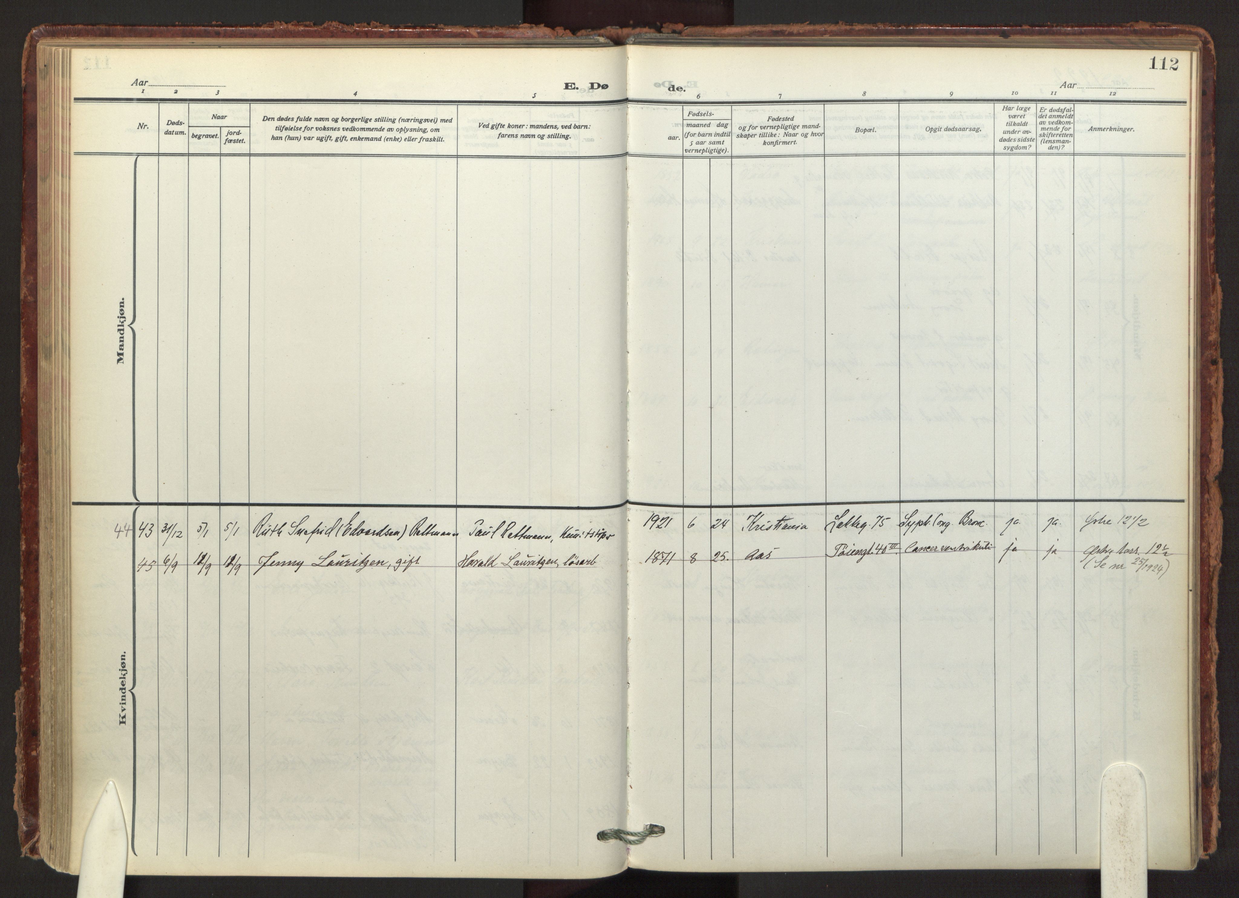 Tøyen prestekontor Kirkebøker, AV/SAO-A-10167a/F/Fa/L0003: Parish register (official) no. I 3, 1917-1933, p. 112