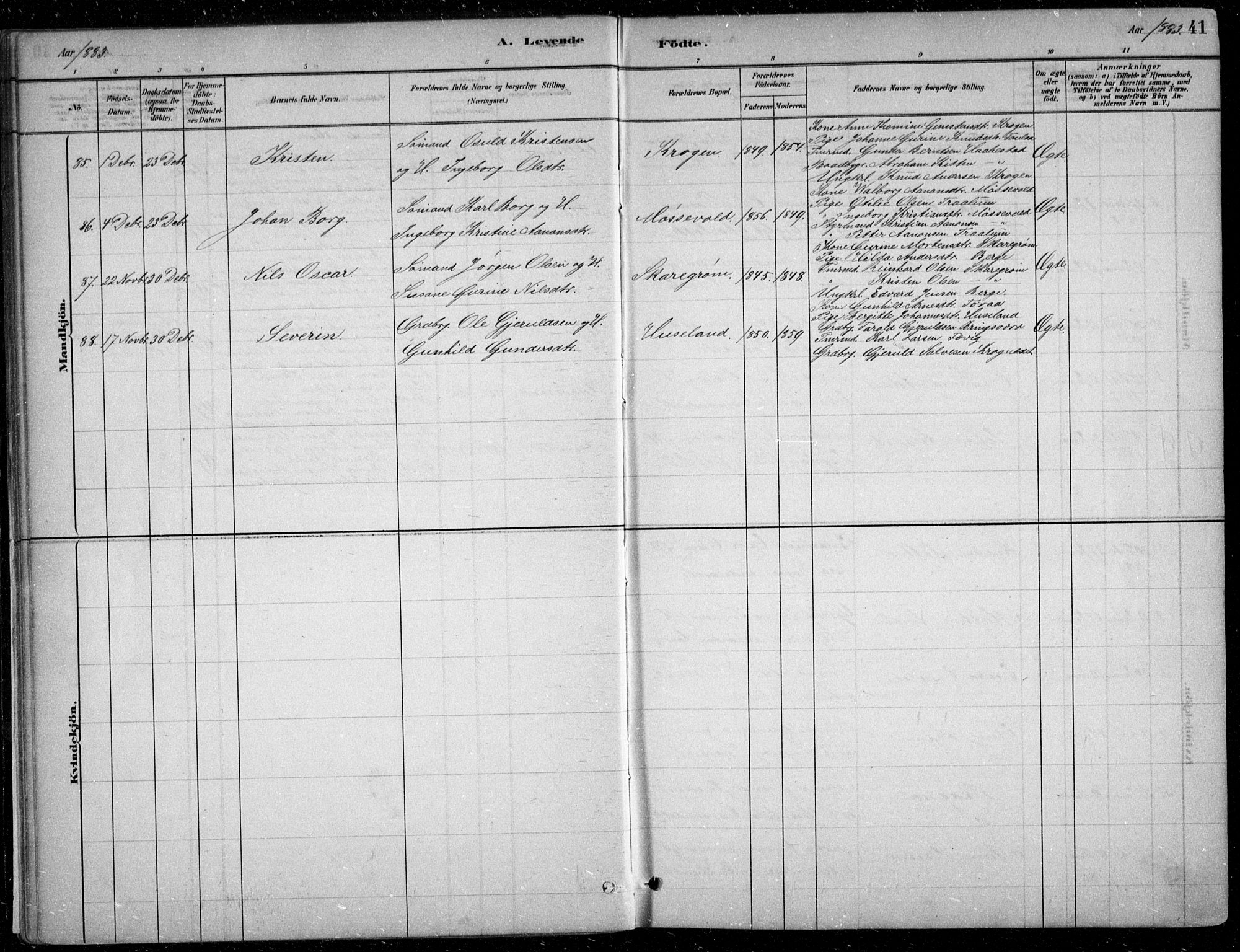 Fjære sokneprestkontor, AV/SAK-1111-0011/F/Fb/L0011: Parish register (copy) no. B 11, 1881-1905, p. 41