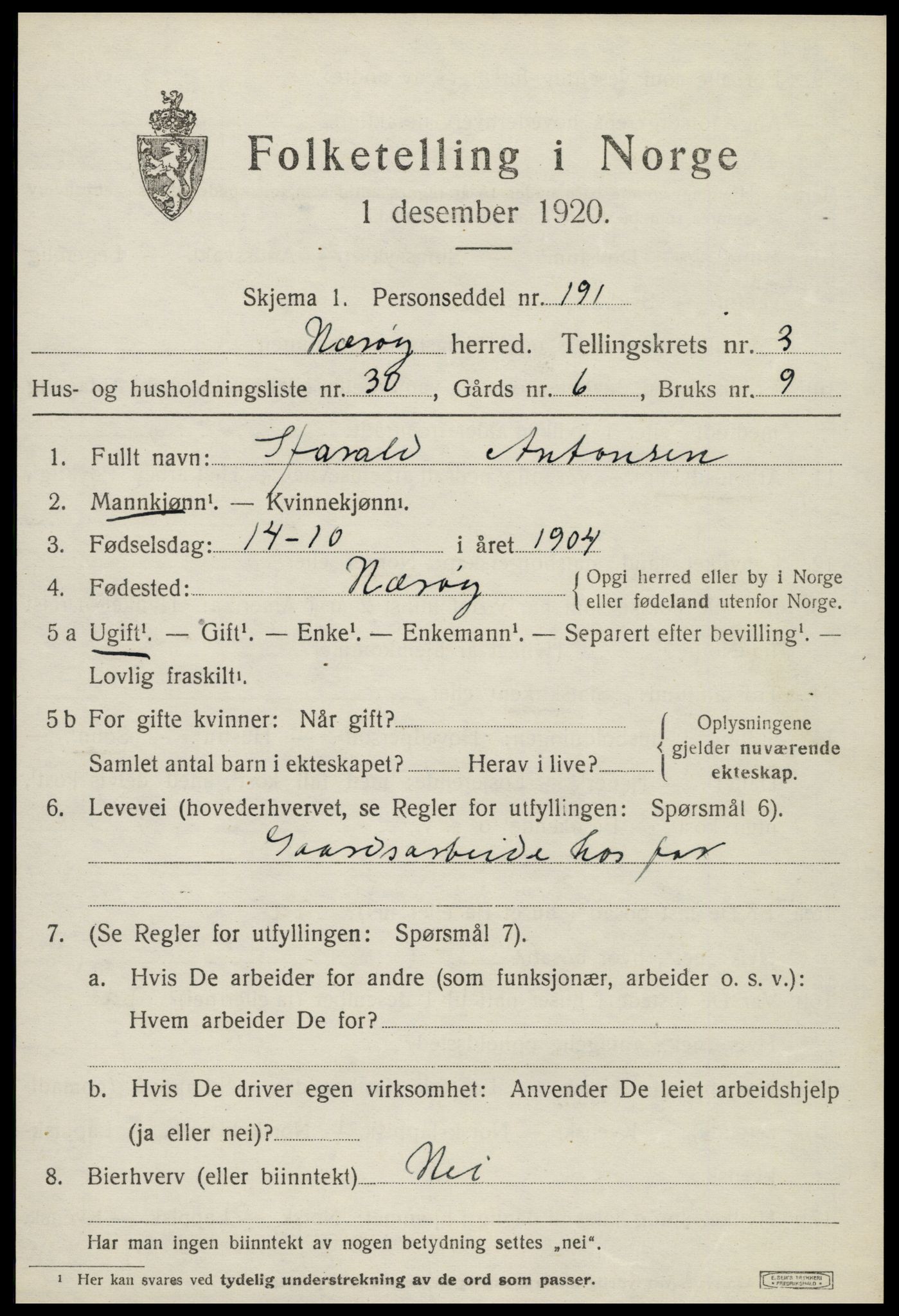 SAT, 1920 census for Nærøy, 1920, p. 1901