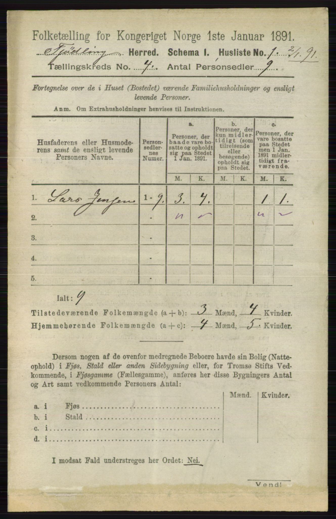 RA, 1891 census for 0725 Tjølling, 1891, p. 1370