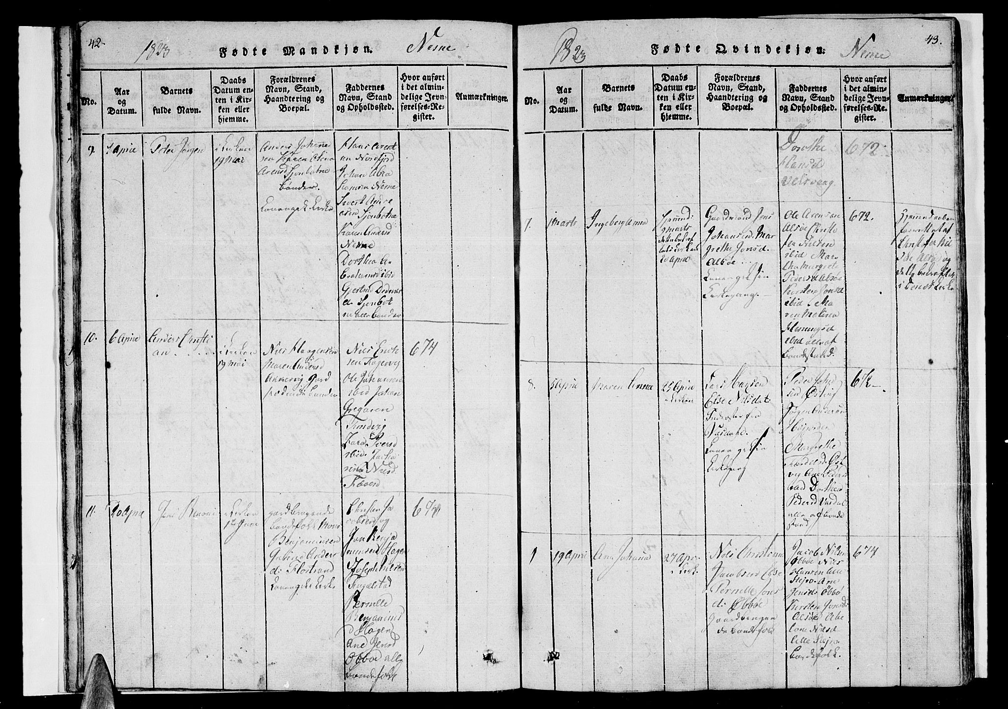 Ministerialprotokoller, klokkerbøker og fødselsregistre - Nordland, AV/SAT-A-1459/838/L0546: Parish register (official) no. 838A05 /1, 1820-1828, p. 42-43