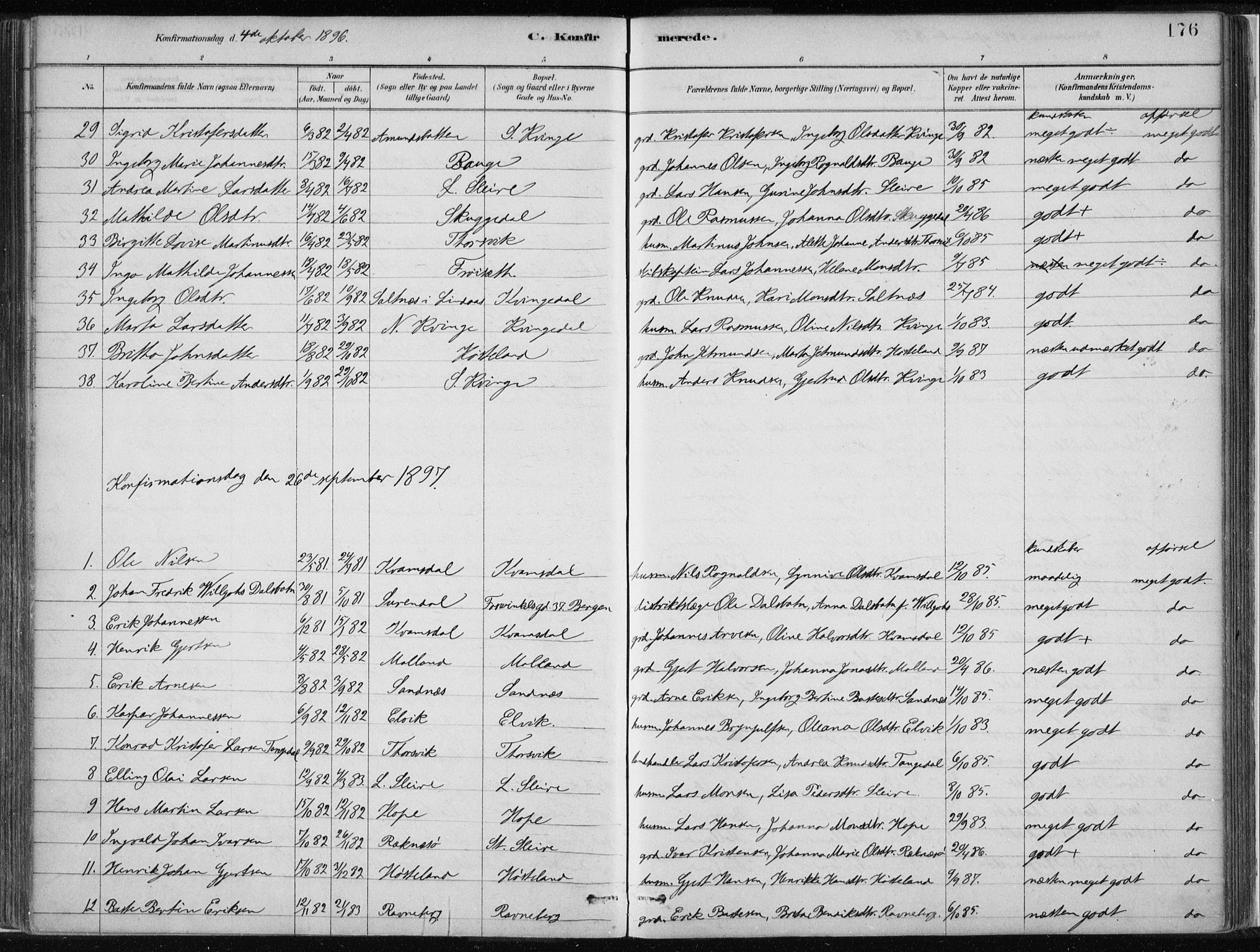 Masfjorden Sokneprestembete, SAB/A-77001: Parish register (official) no. B  1, 1876-1899, p. 176