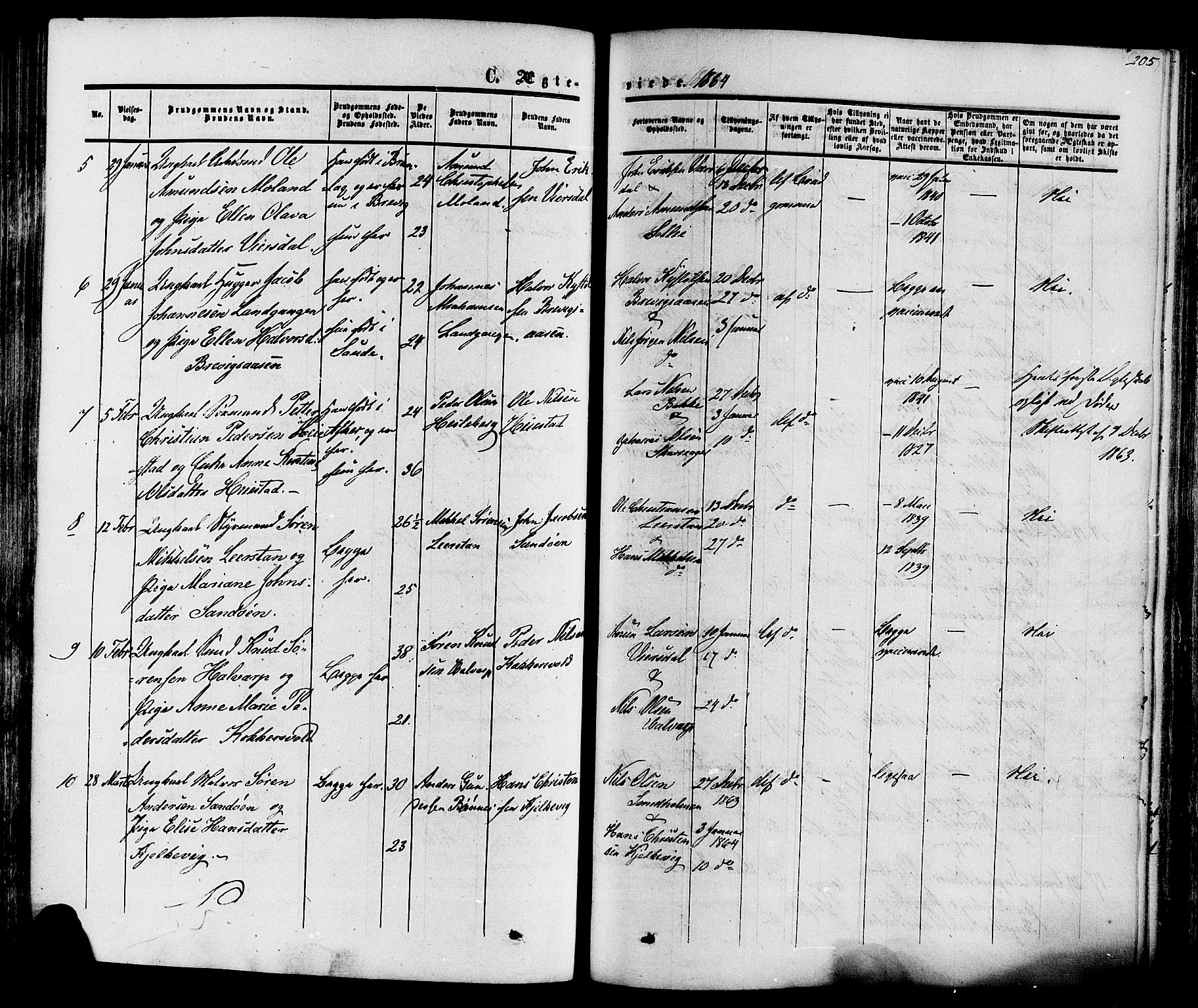 Eidanger kirkebøker, SAKO/A-261/F/Fa/L0010: Parish register (official) no. 10, 1859-1874, p. 205