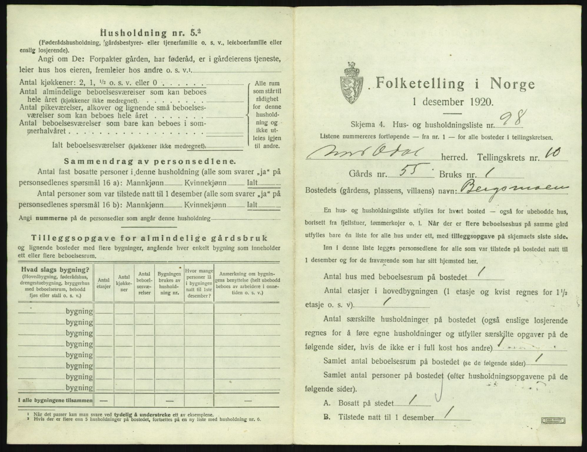 SAH, 1920 census for Nord-Odal, 1920, p. 1795