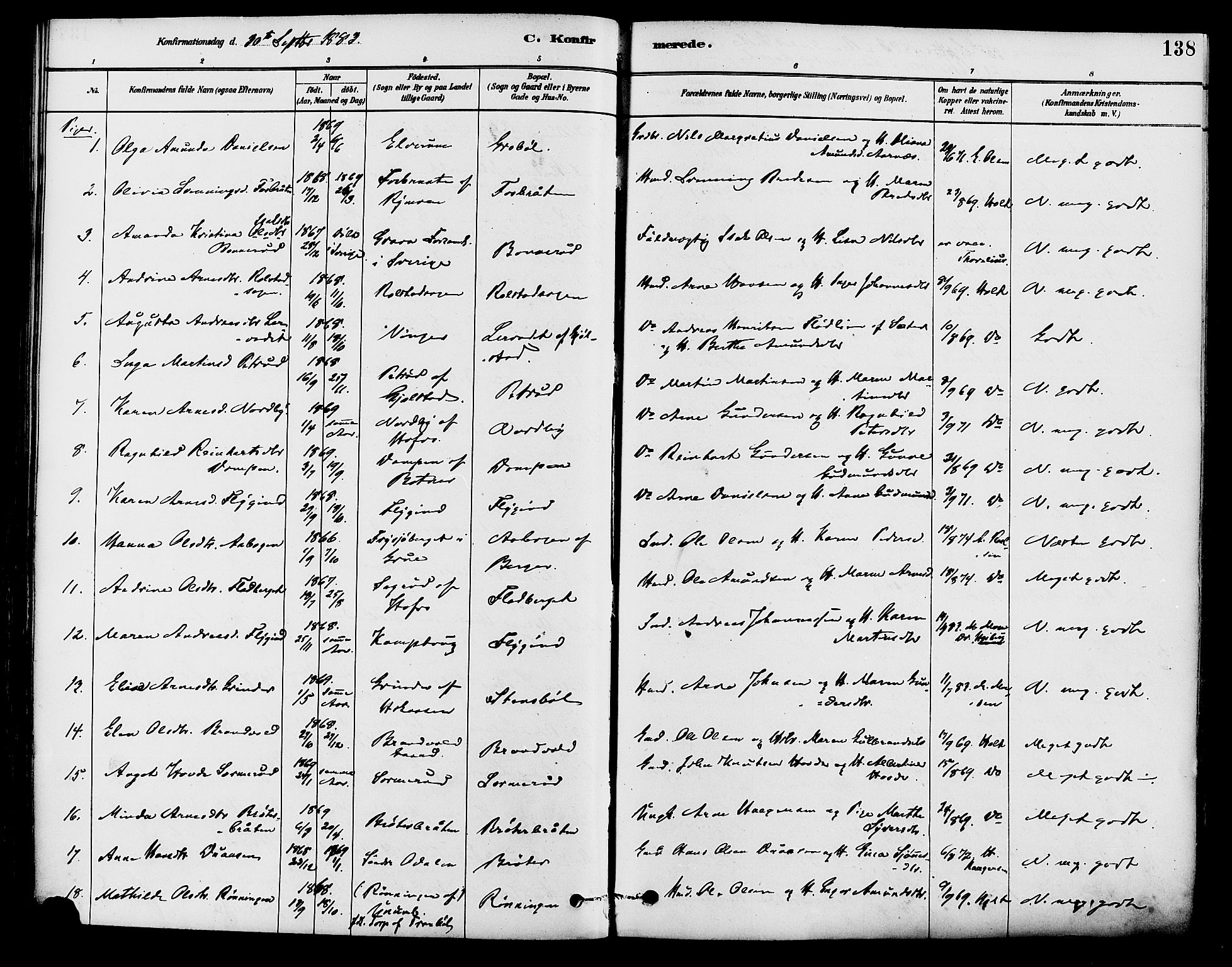 Brandval prestekontor, AV/SAH-PREST-034/H/Ha/Haa/L0002: Parish register (official) no. 2, 1880-1894, p. 138