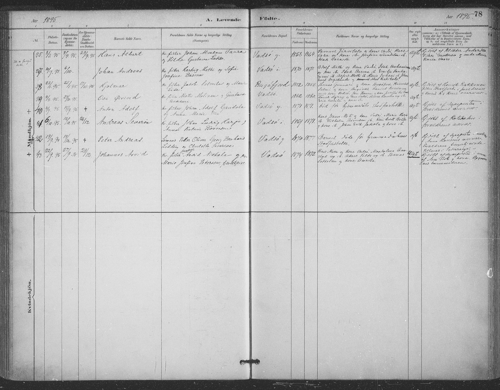 Vadsø sokneprestkontor, SATØ/S-1325/H/Ha/L0006kirke: Parish register (official) no. 6, 1885-1895, p. 78
