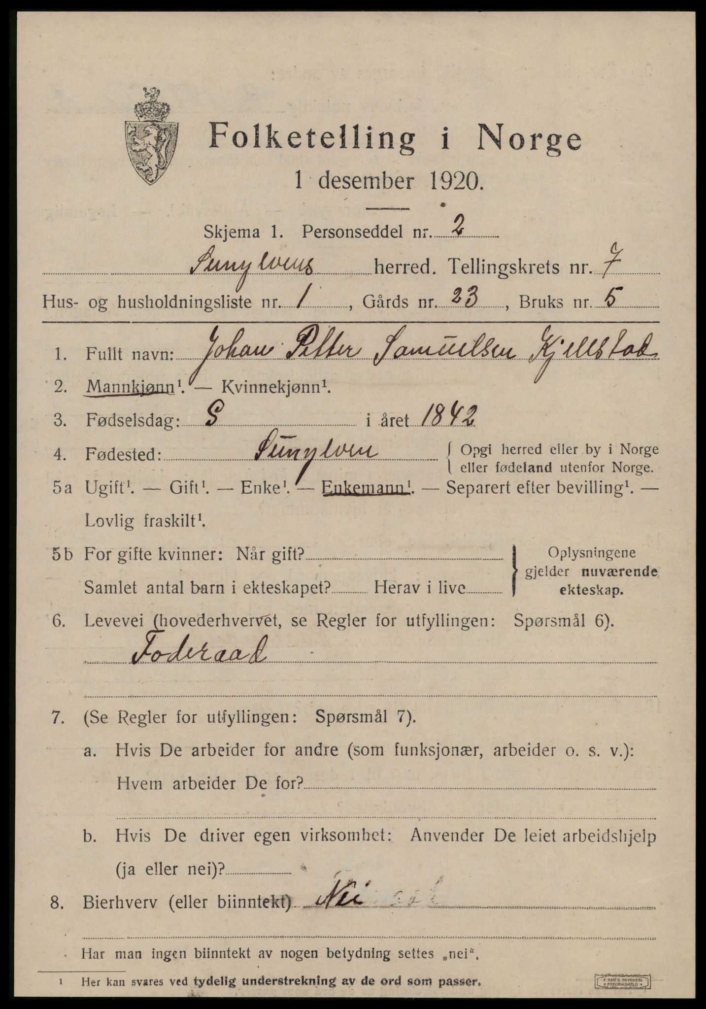 SAT, 1920 census for Sunnylven, 1920, p. 2540