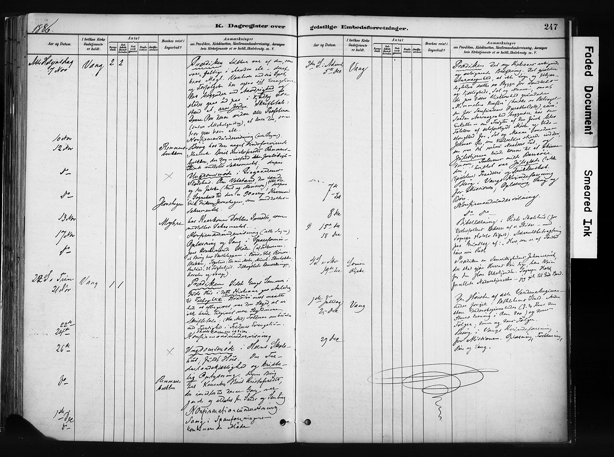 Vang prestekontor, Valdres, SAH/PREST-140/H/Ha/L0008: Parish register (official) no. 8, 1882-1910, p. 247