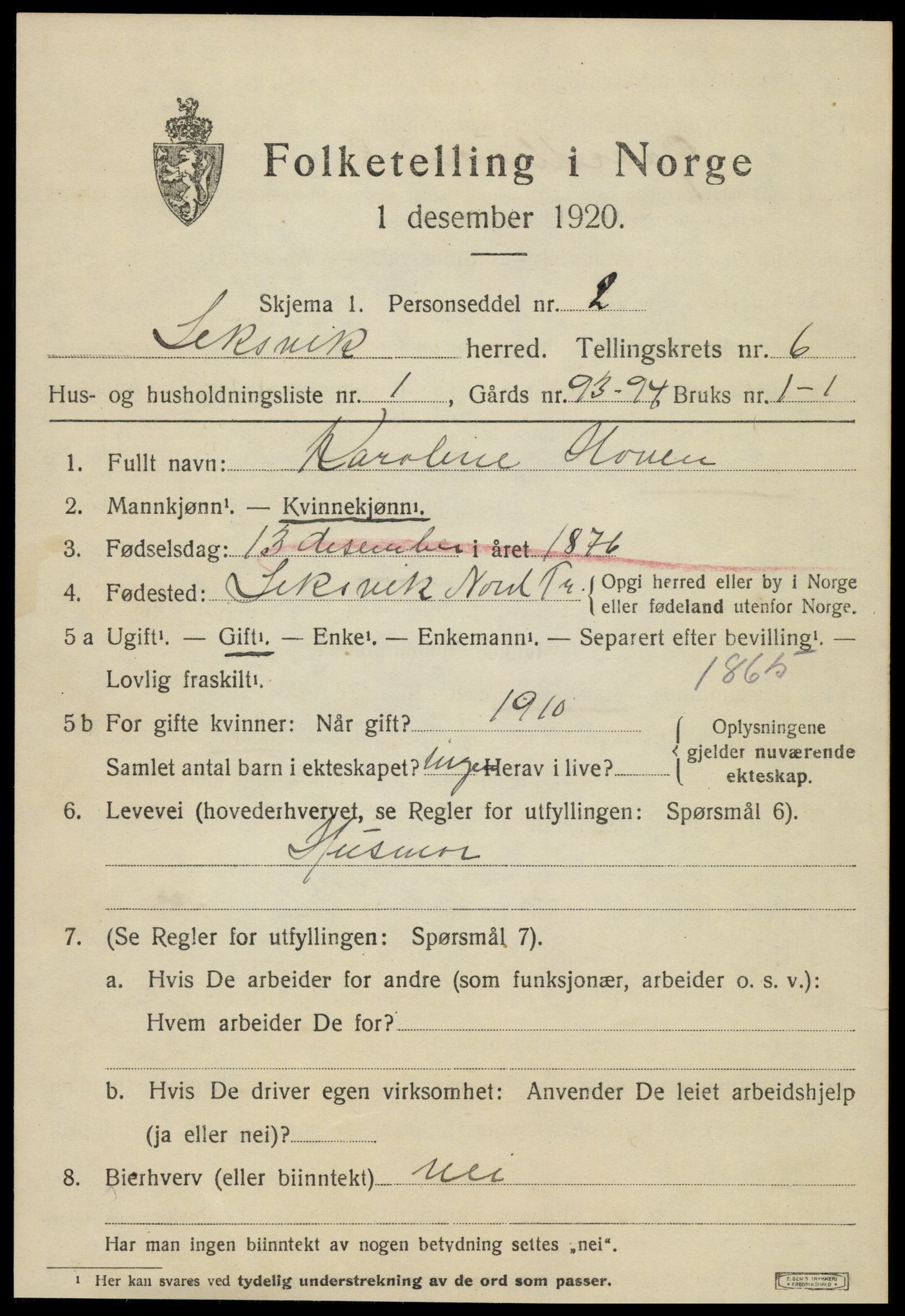 SAT, 1920 census for Leksvik, 1920, p. 5418