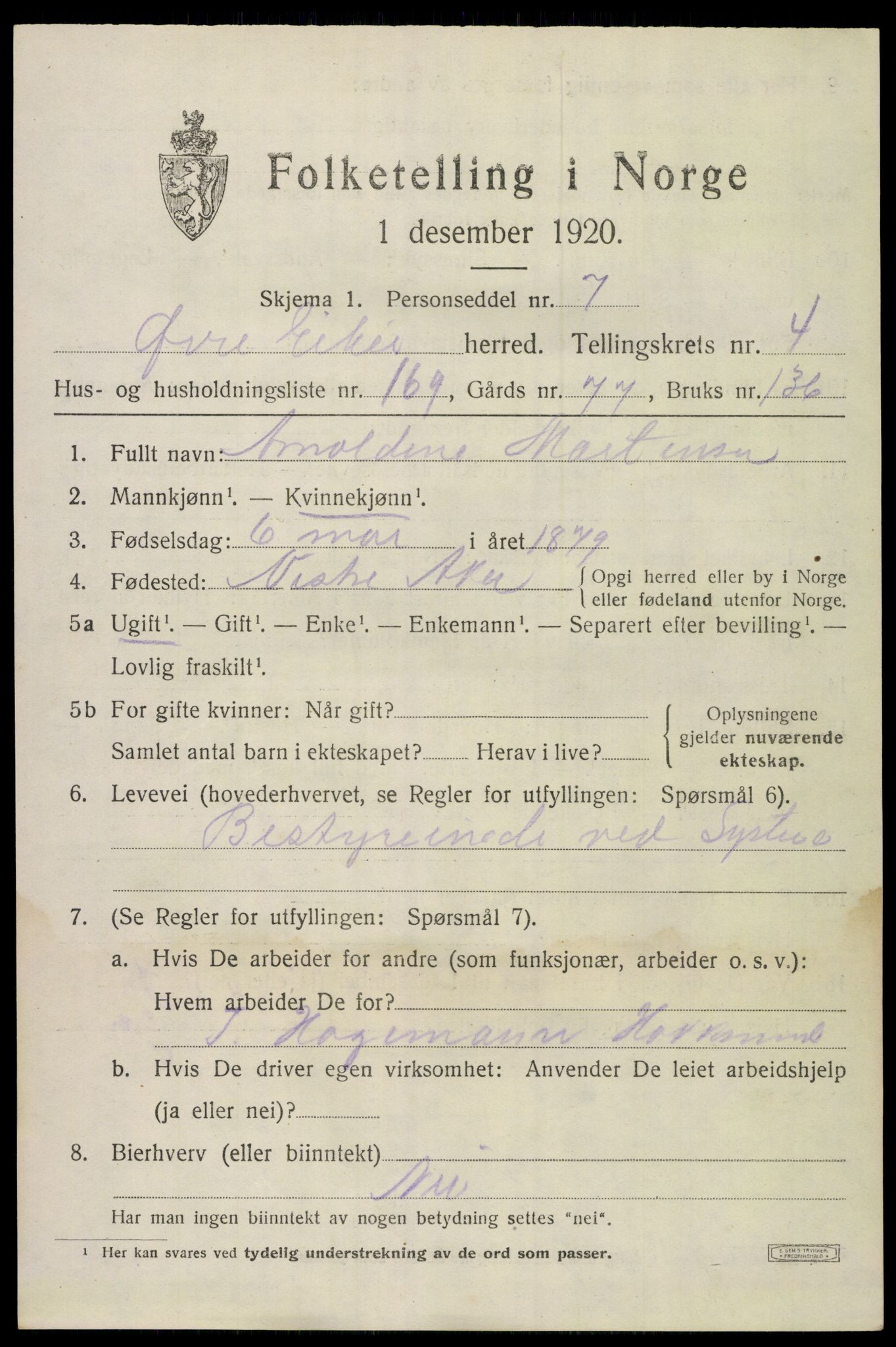 SAKO, 1920 census for Øvre Eiker, 1920, p. 11800