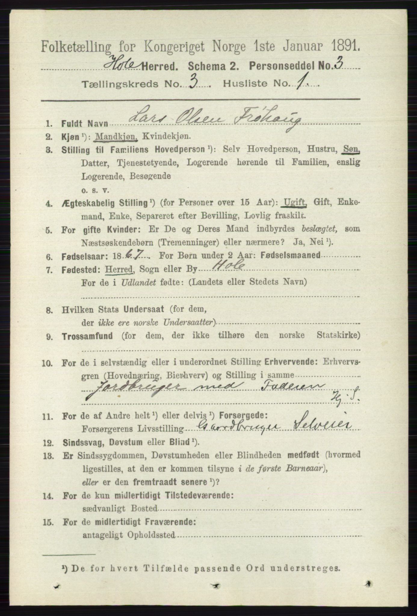 RA, 1891 census for 0612 Hole, 1891, p. 1224