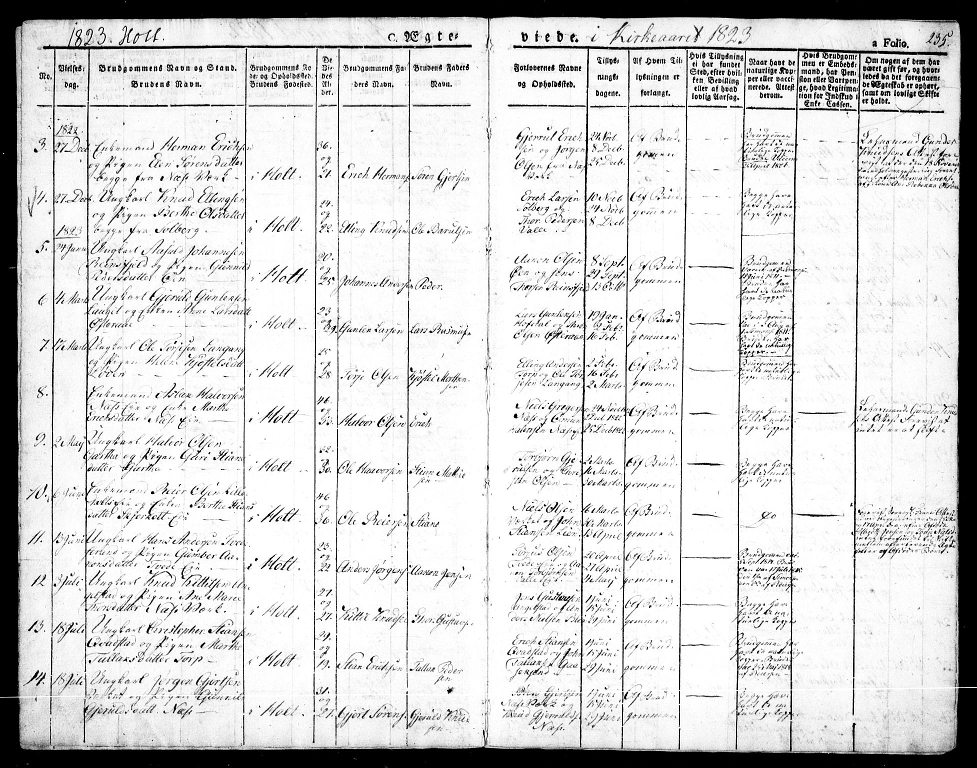 Holt sokneprestkontor, AV/SAK-1111-0021/F/Fa/L0006: Parish register (official) no. A 6, 1820-1835, p. 235